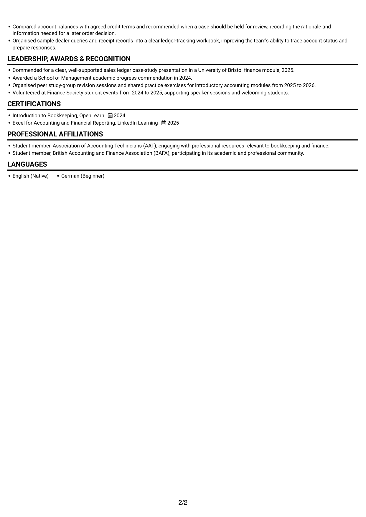 CV example — page 2