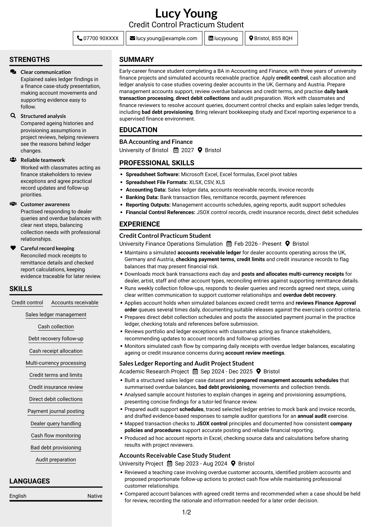 CV example — page 1