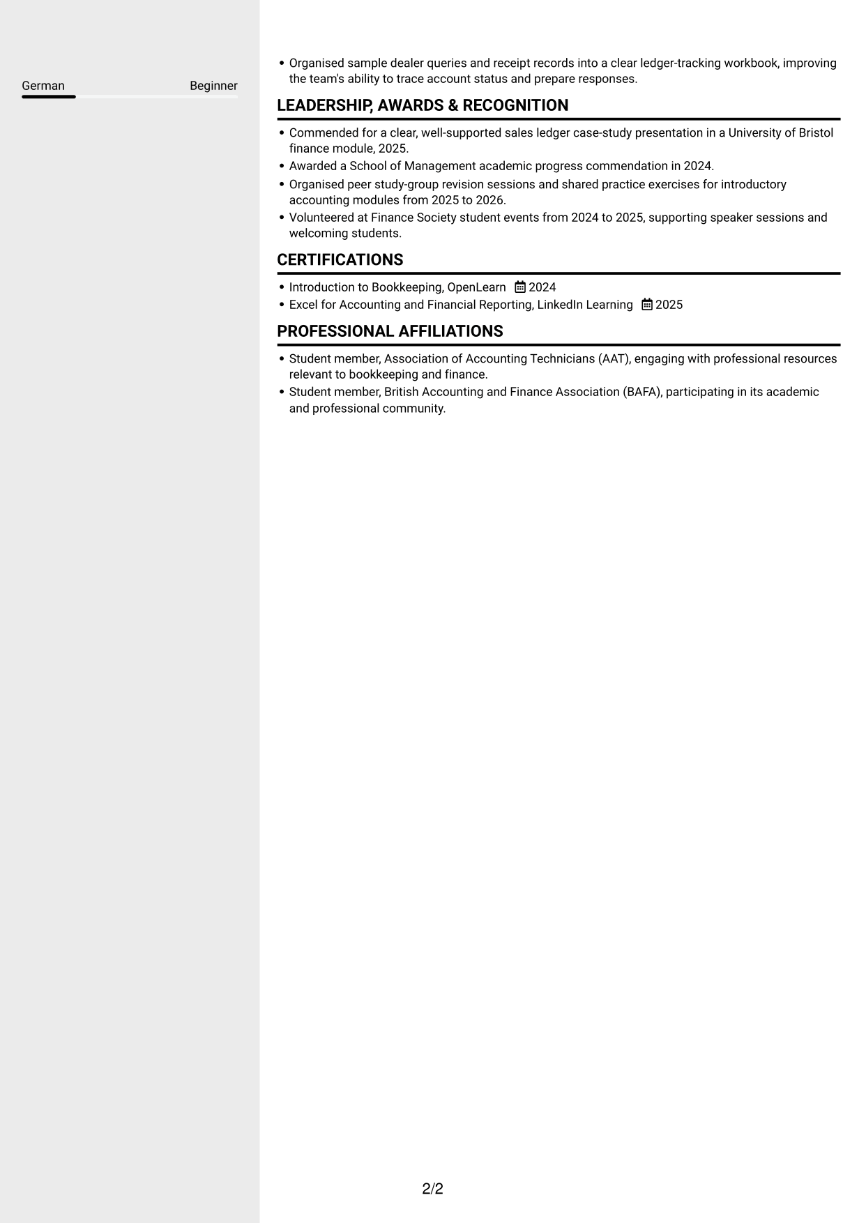 CV example — page 2