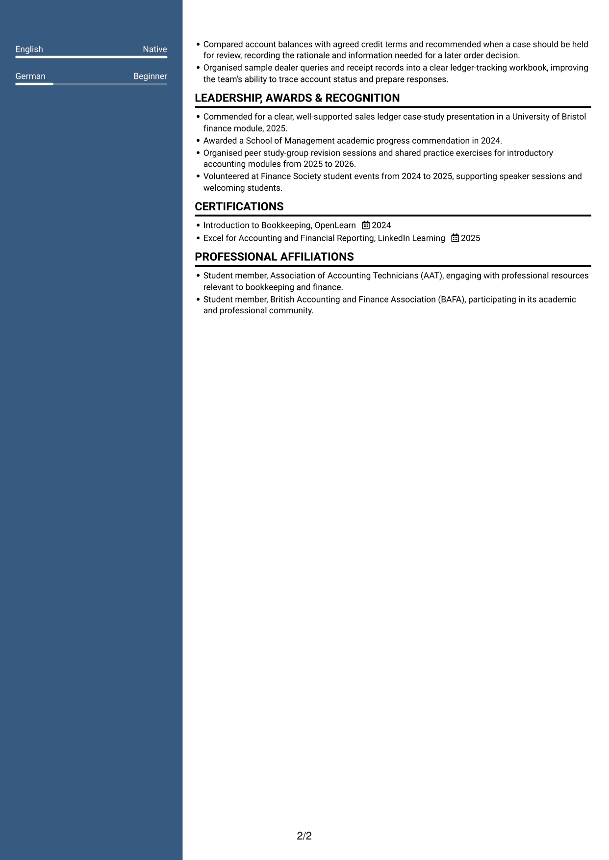 CV example — page 2