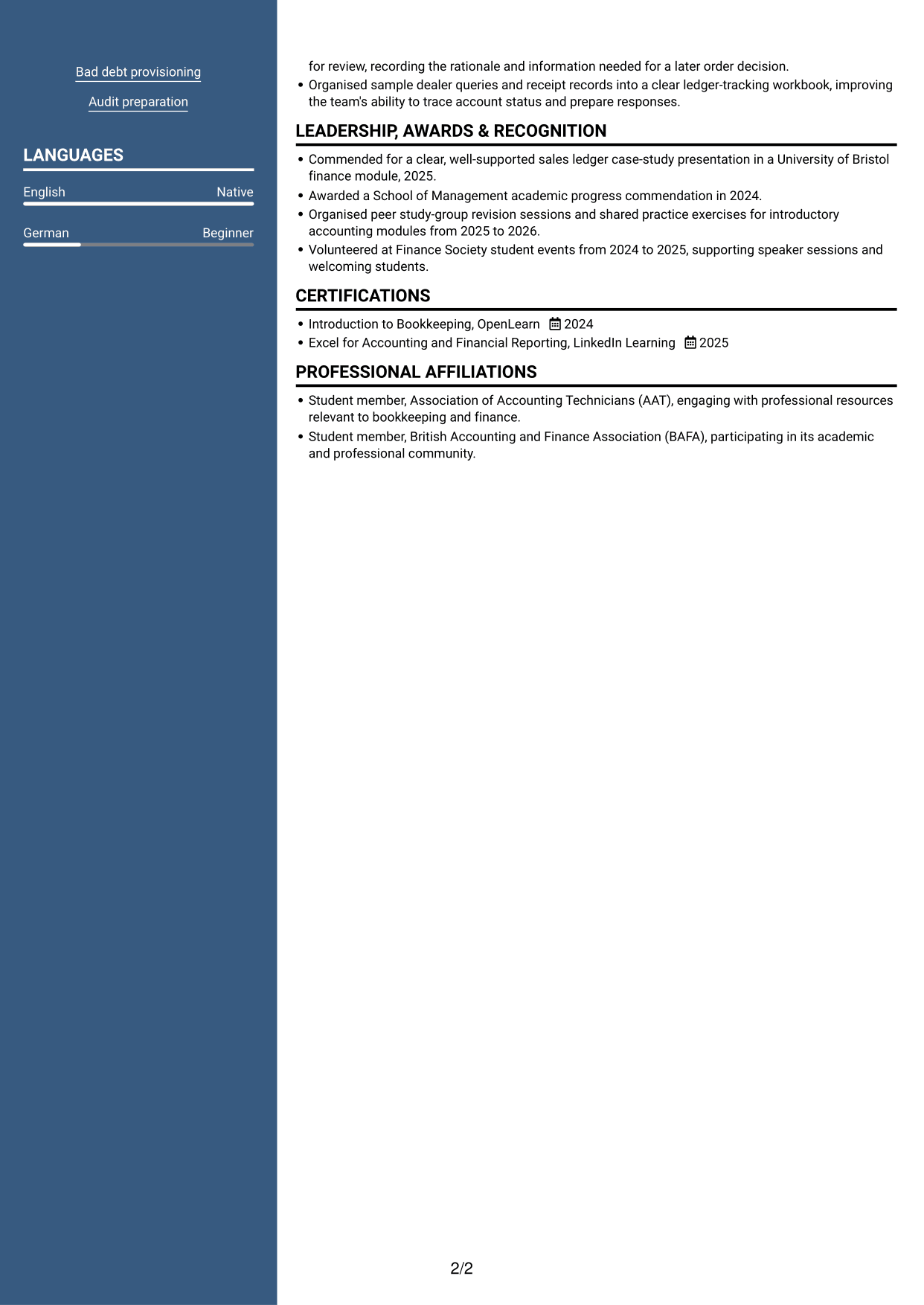 CV example — page 2