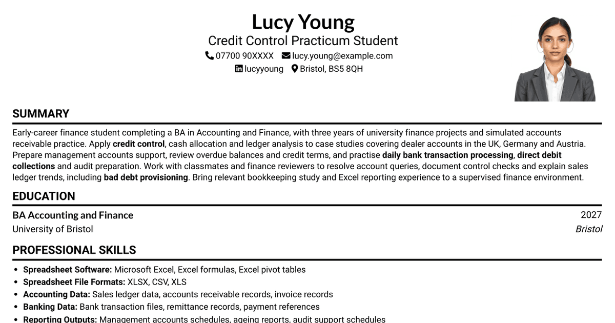 7 Credit Control Administrator Apprentice - Dealer Accounts and Cash Management CV Templates with Example