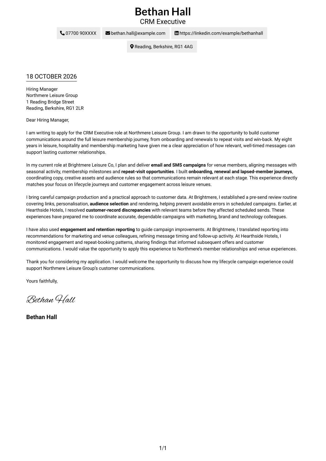 Cover letter example — page 1