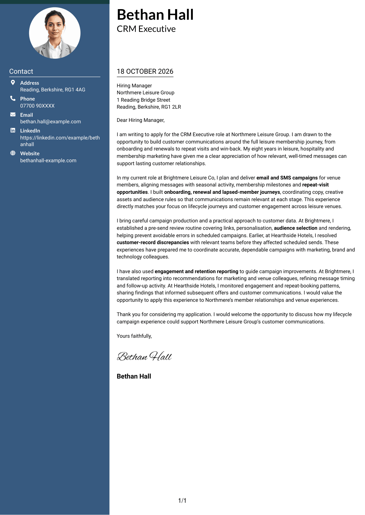 Cover letter example — page 1