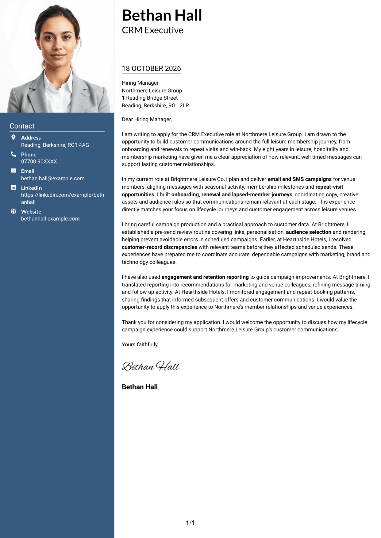 Cover letter example — page 1