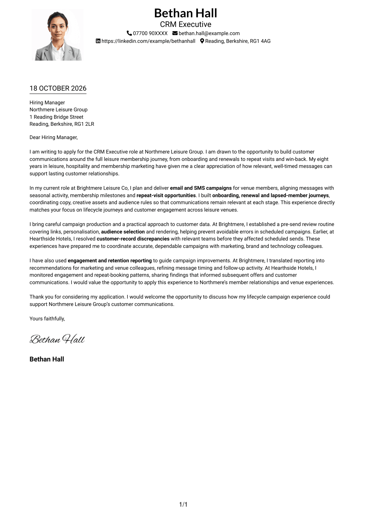 Cover letter example — page 1