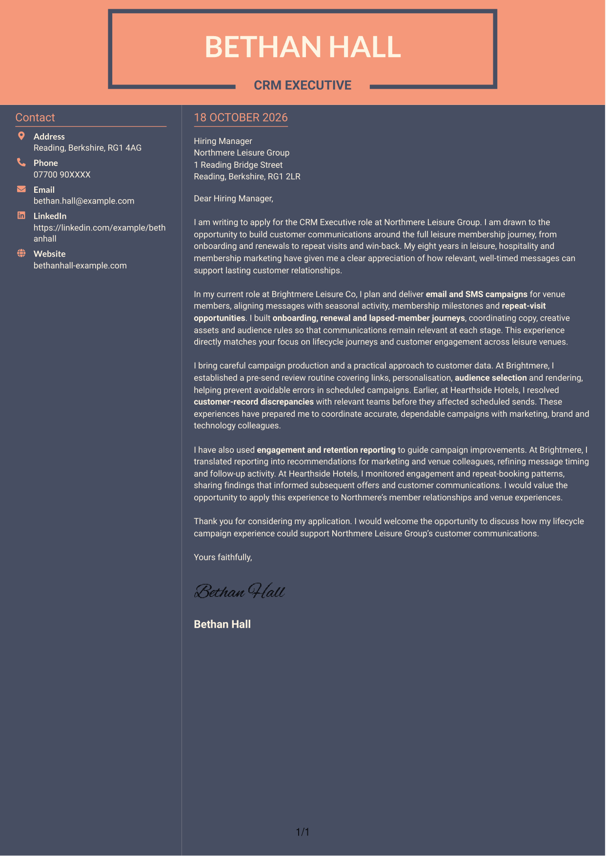 Cover letter example — page 1