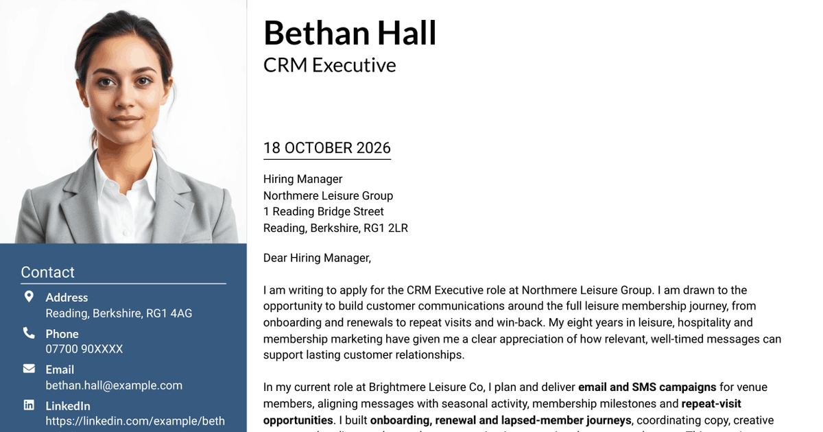 7 CRM Executive - Customer Lifecycle Campaigns Cover Letter Templates with Example