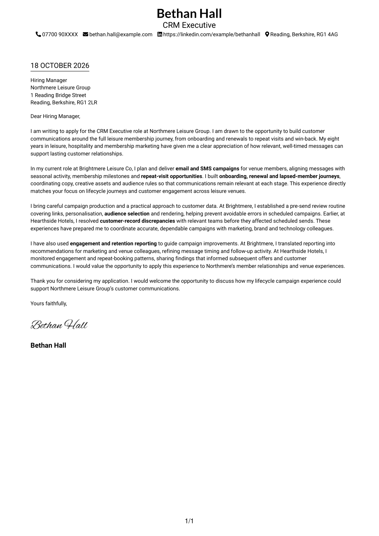 Cover letter example — page 1