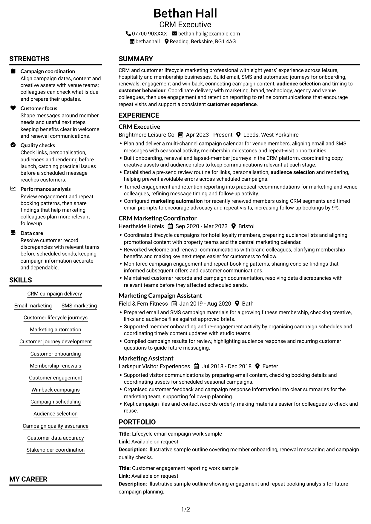 CV example — page 1