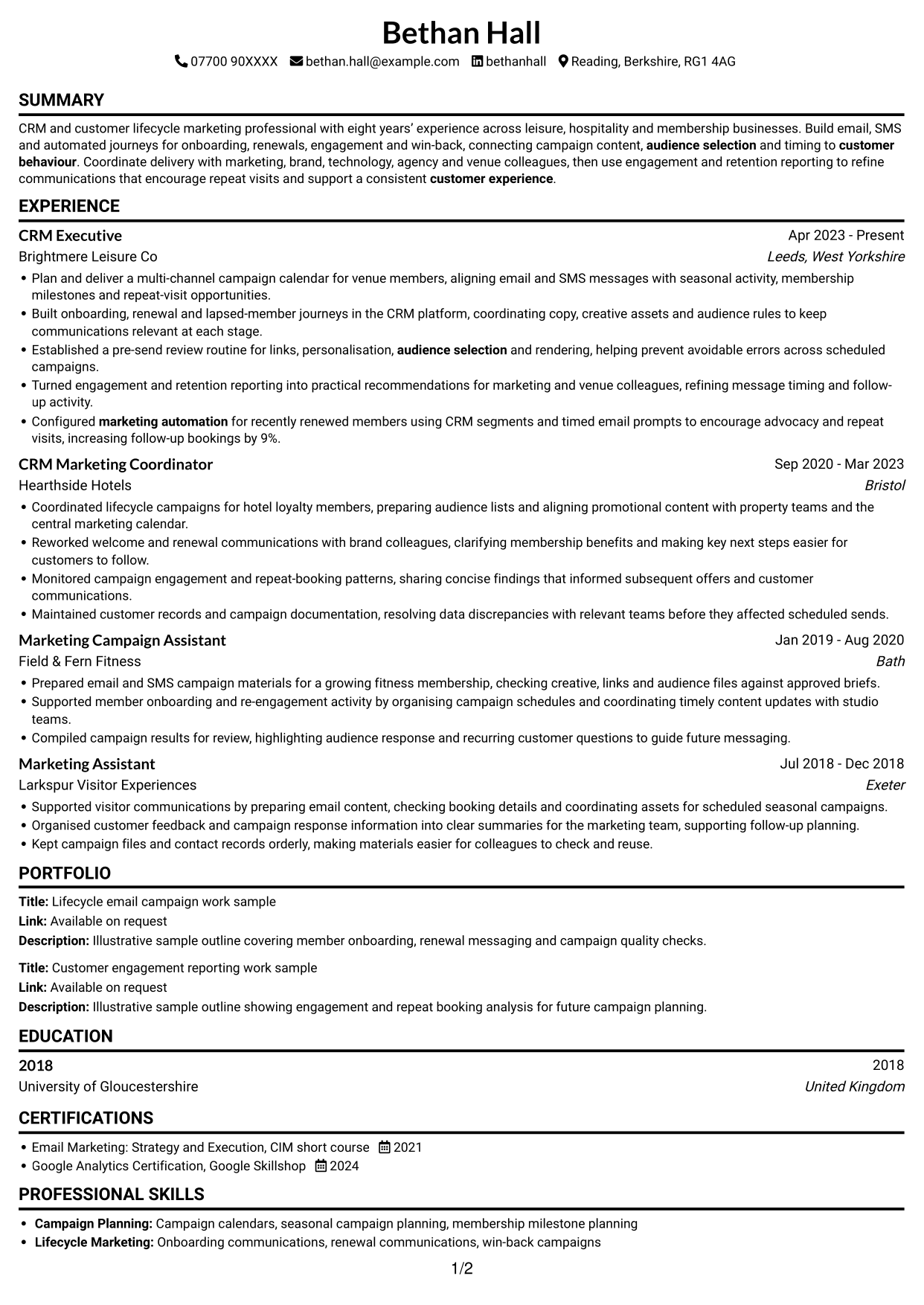 CV example — page 1