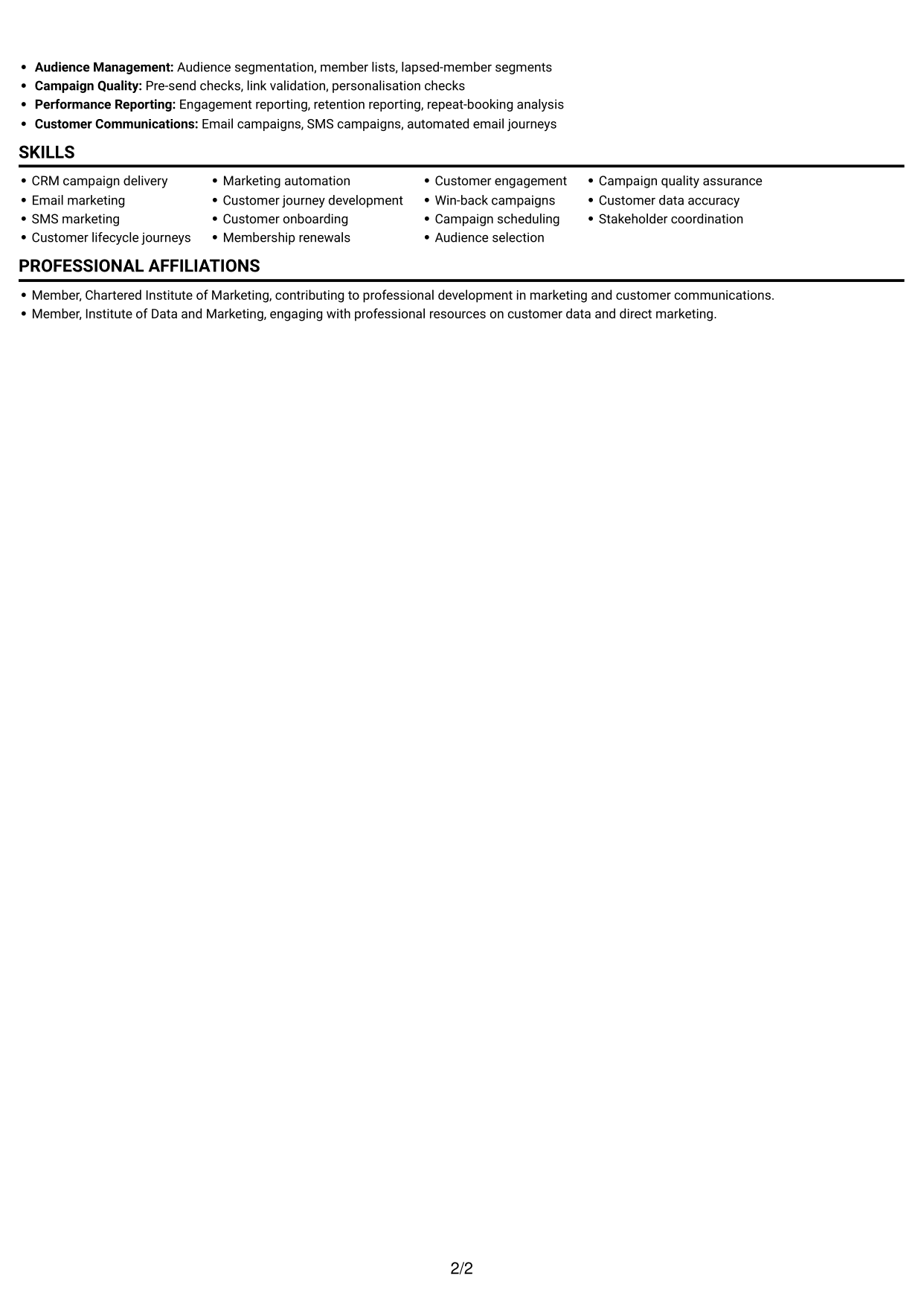 CV example — page 2