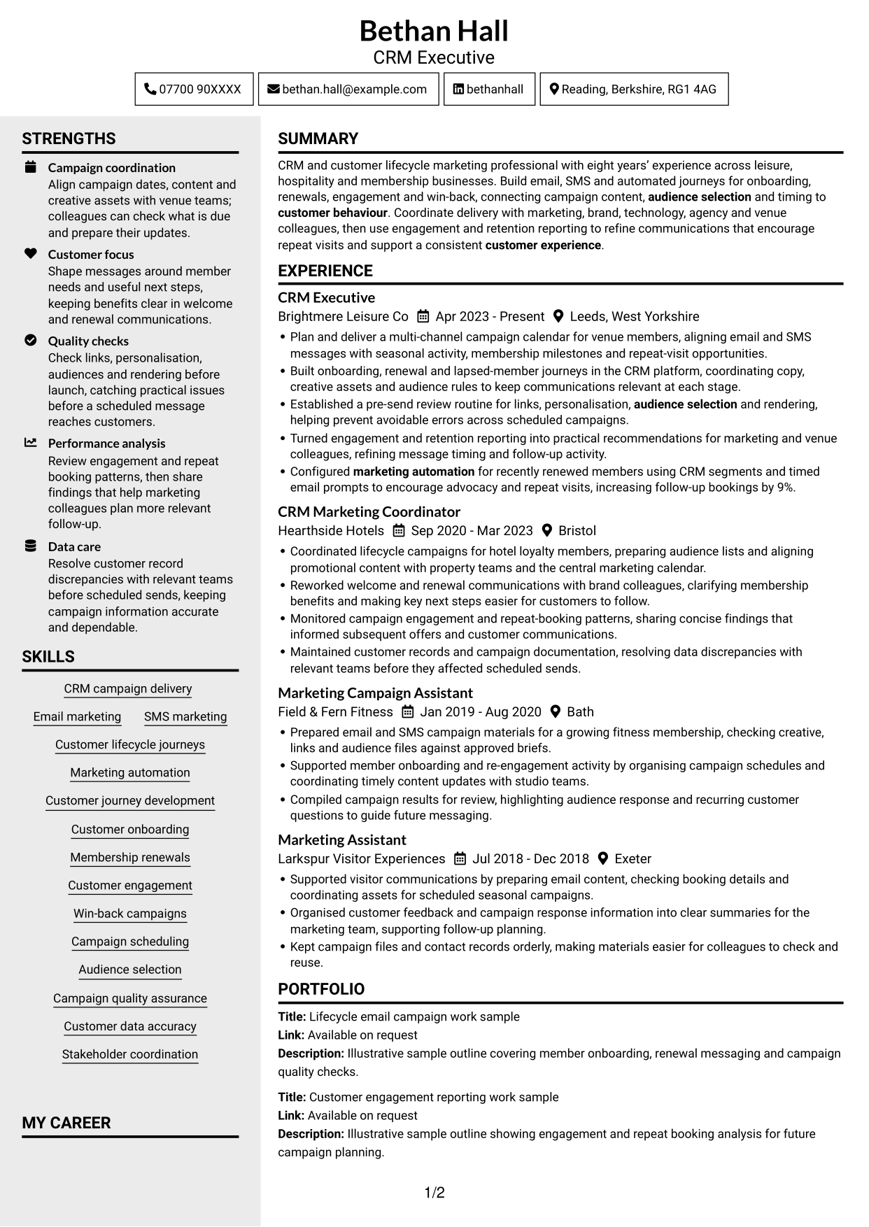 CV example — page 1