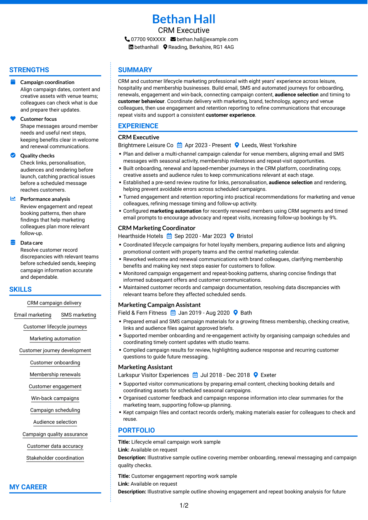 CV example — page 1