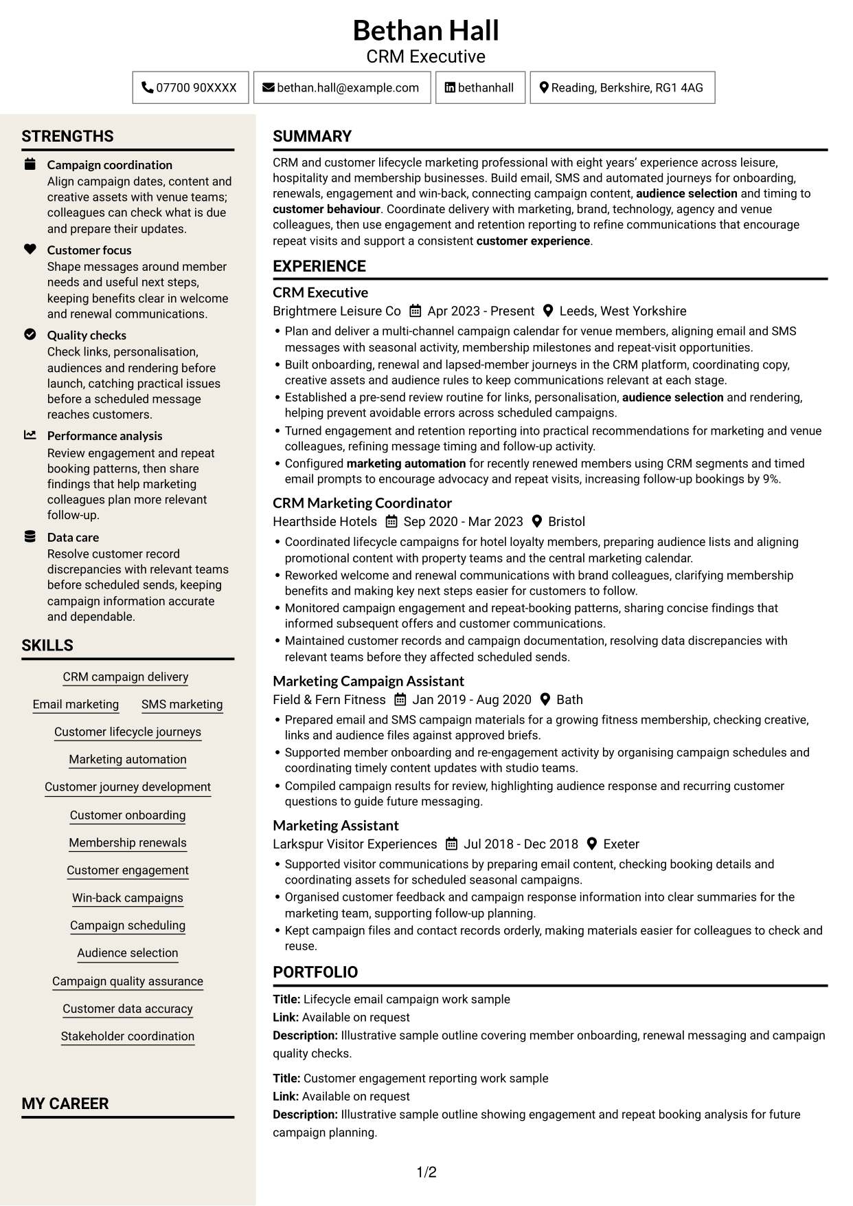 CV example — page 1