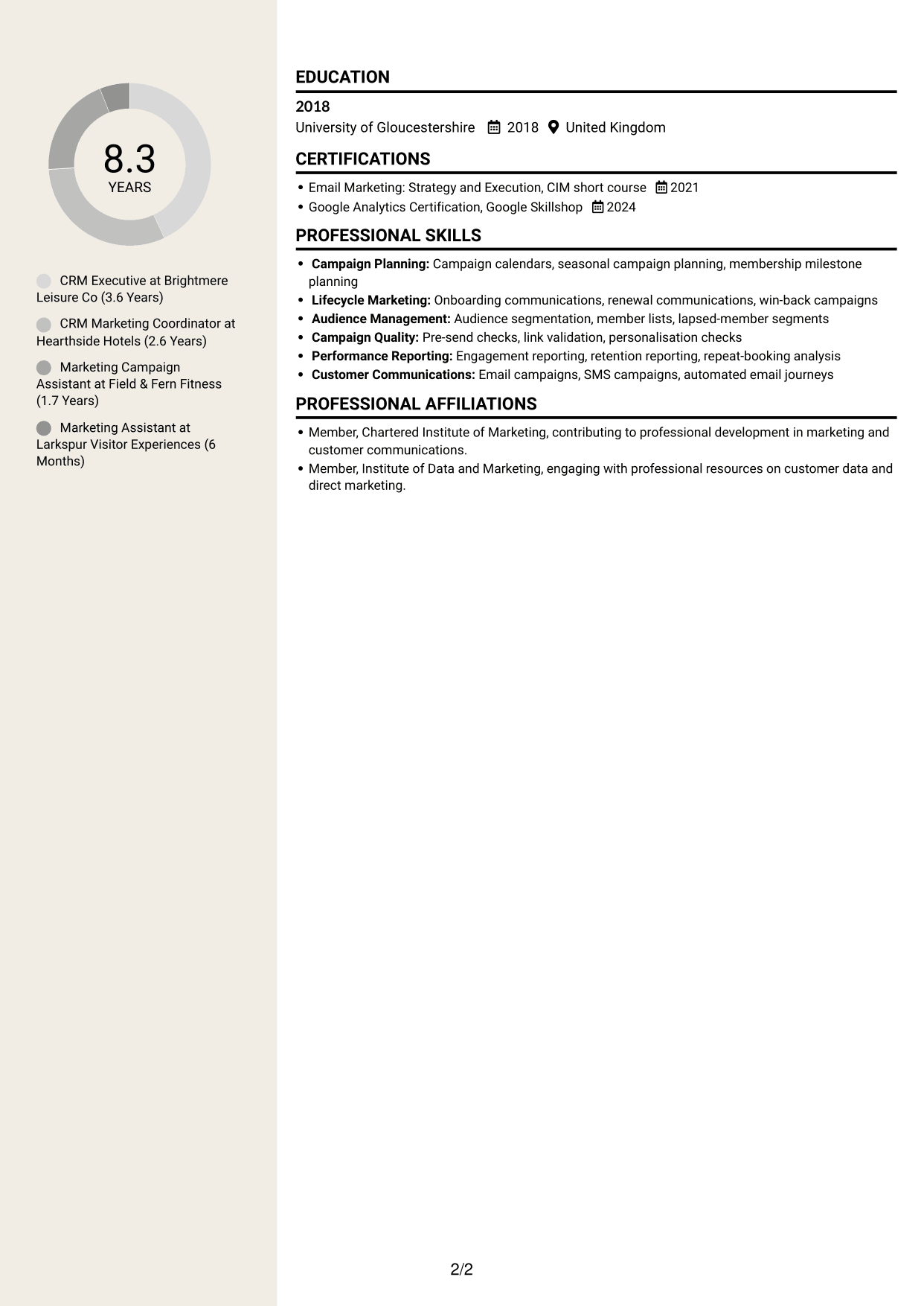 CV example — page 2