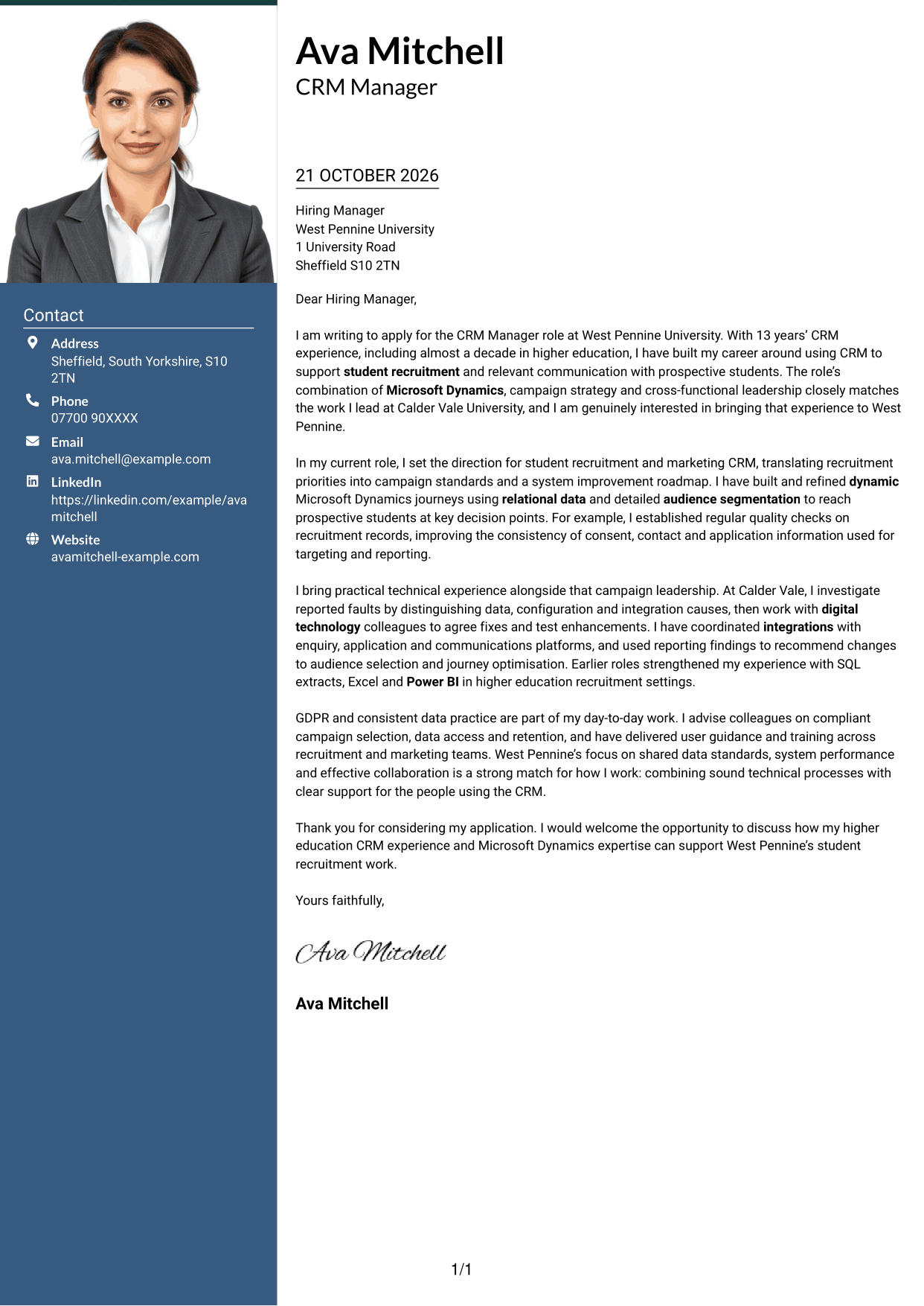 Cover letter example — page 1