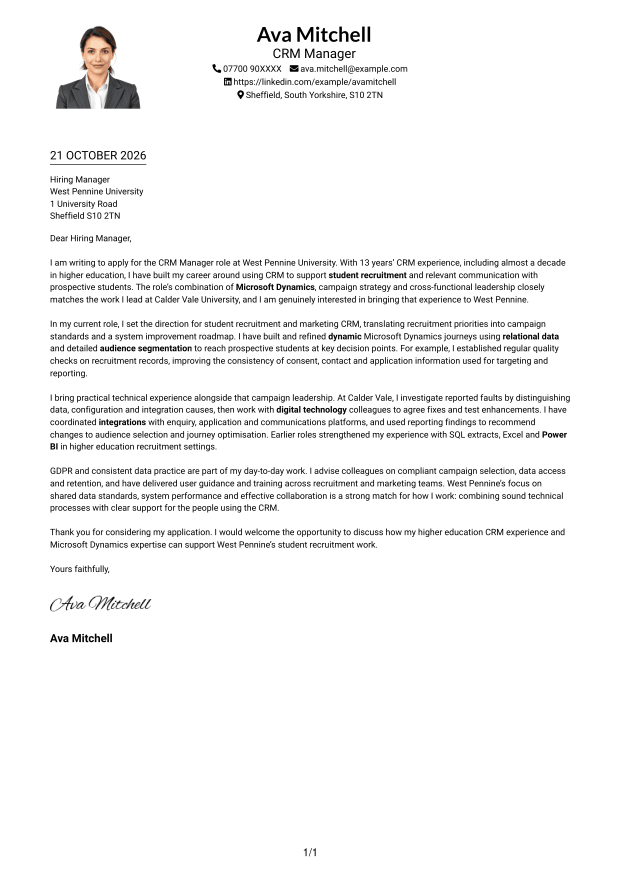 Cover letter example — page 1