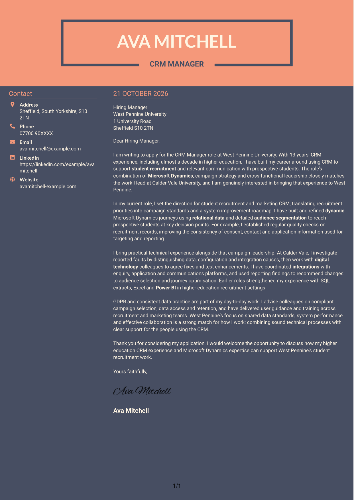 Cover letter example — page 1