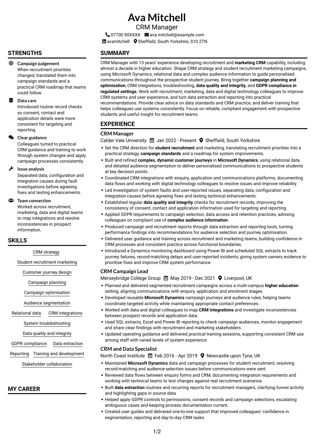 CV example — page 1