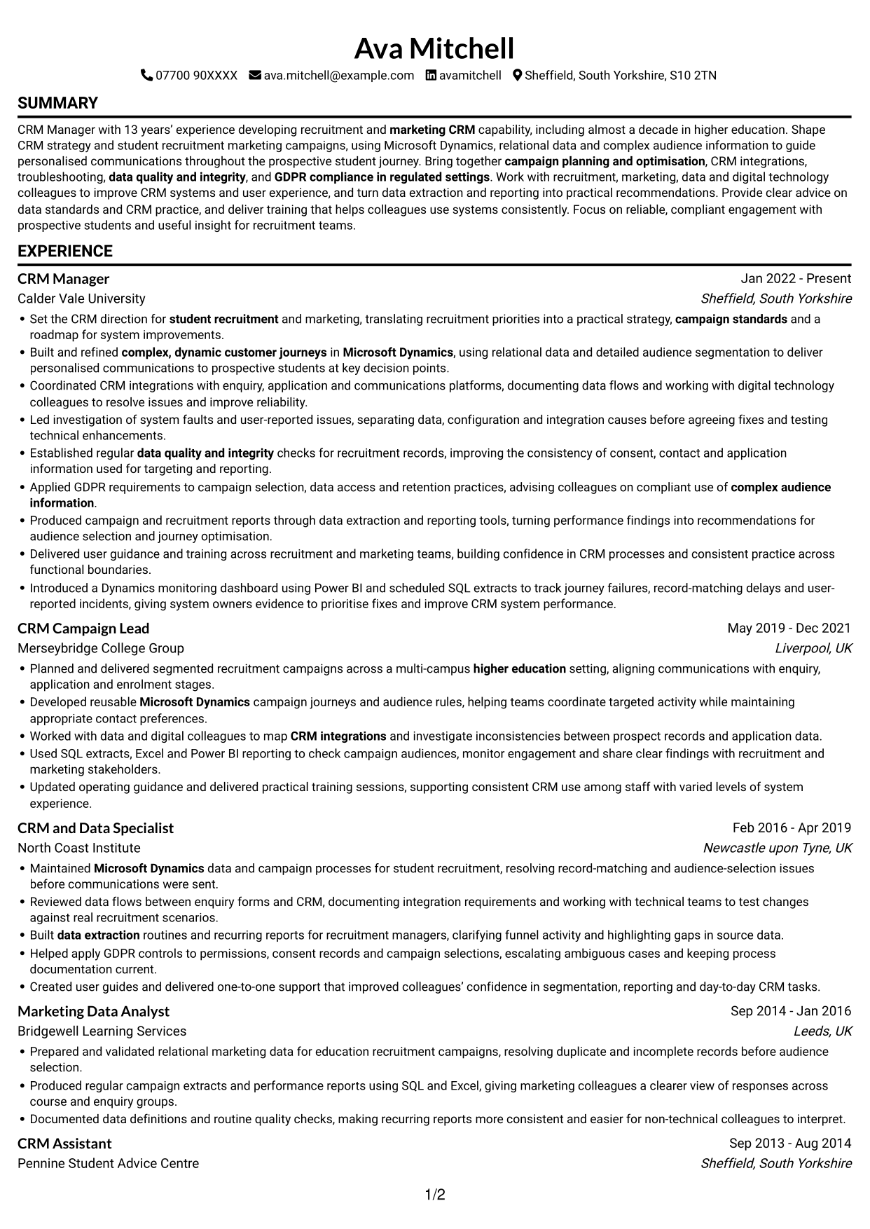CV example — page 1