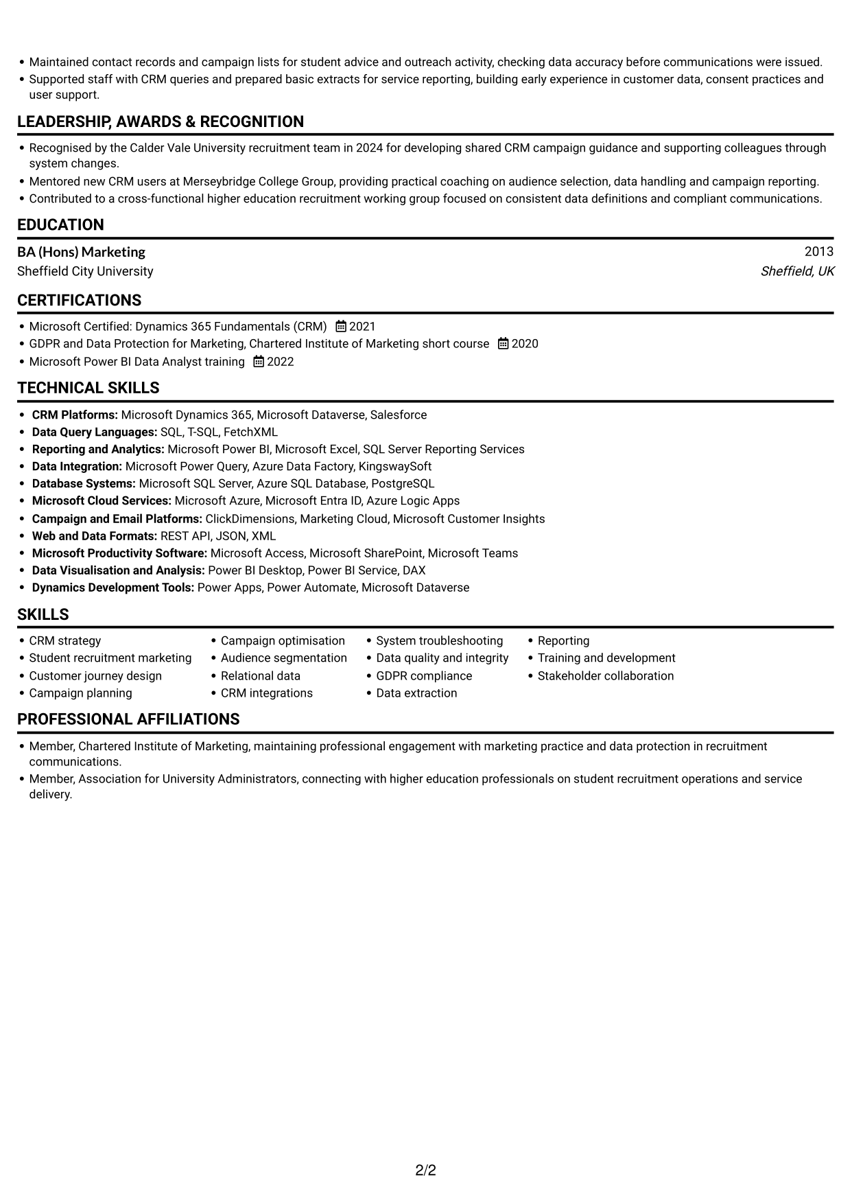 CV example — page 2