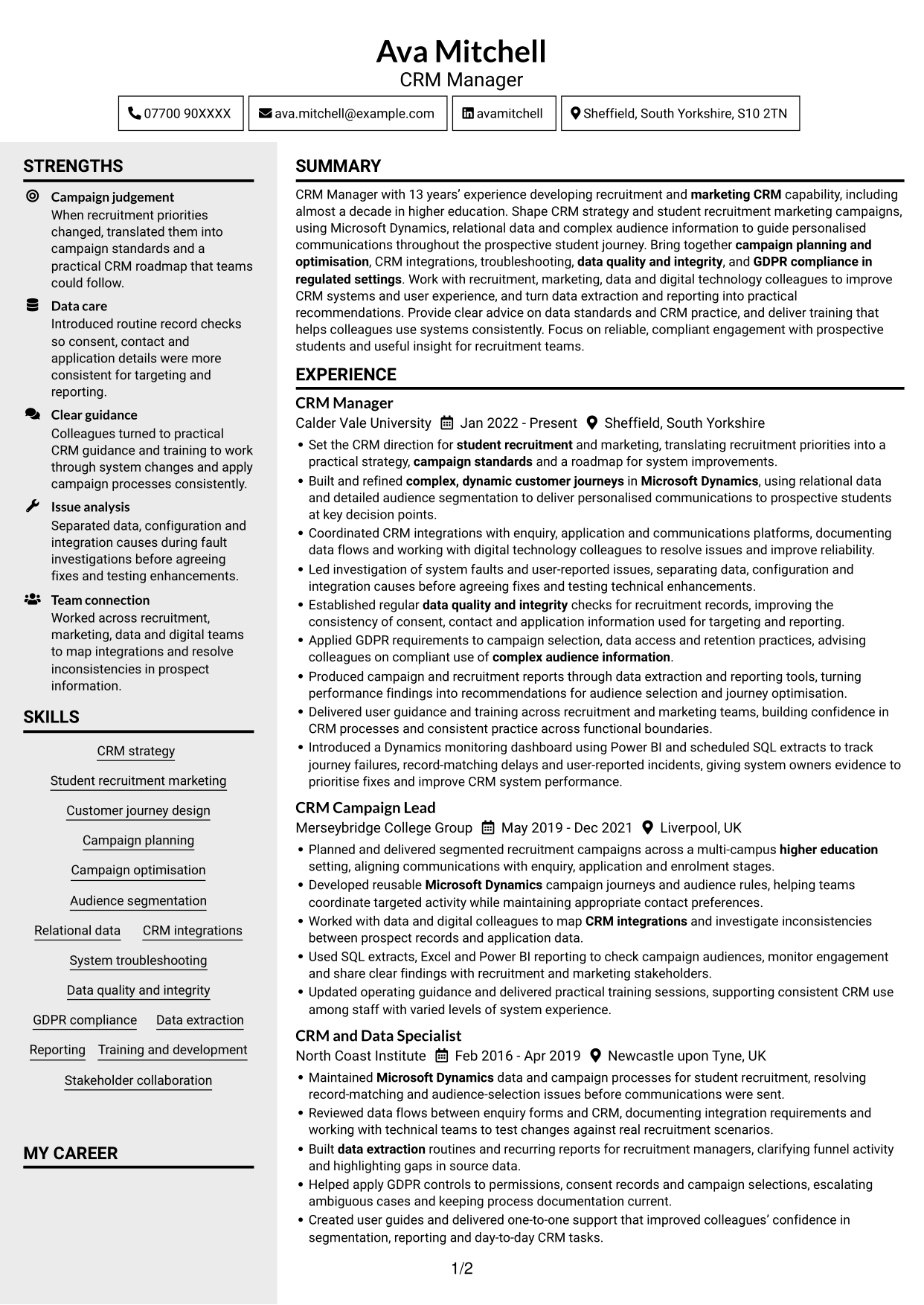 CV example — page 1