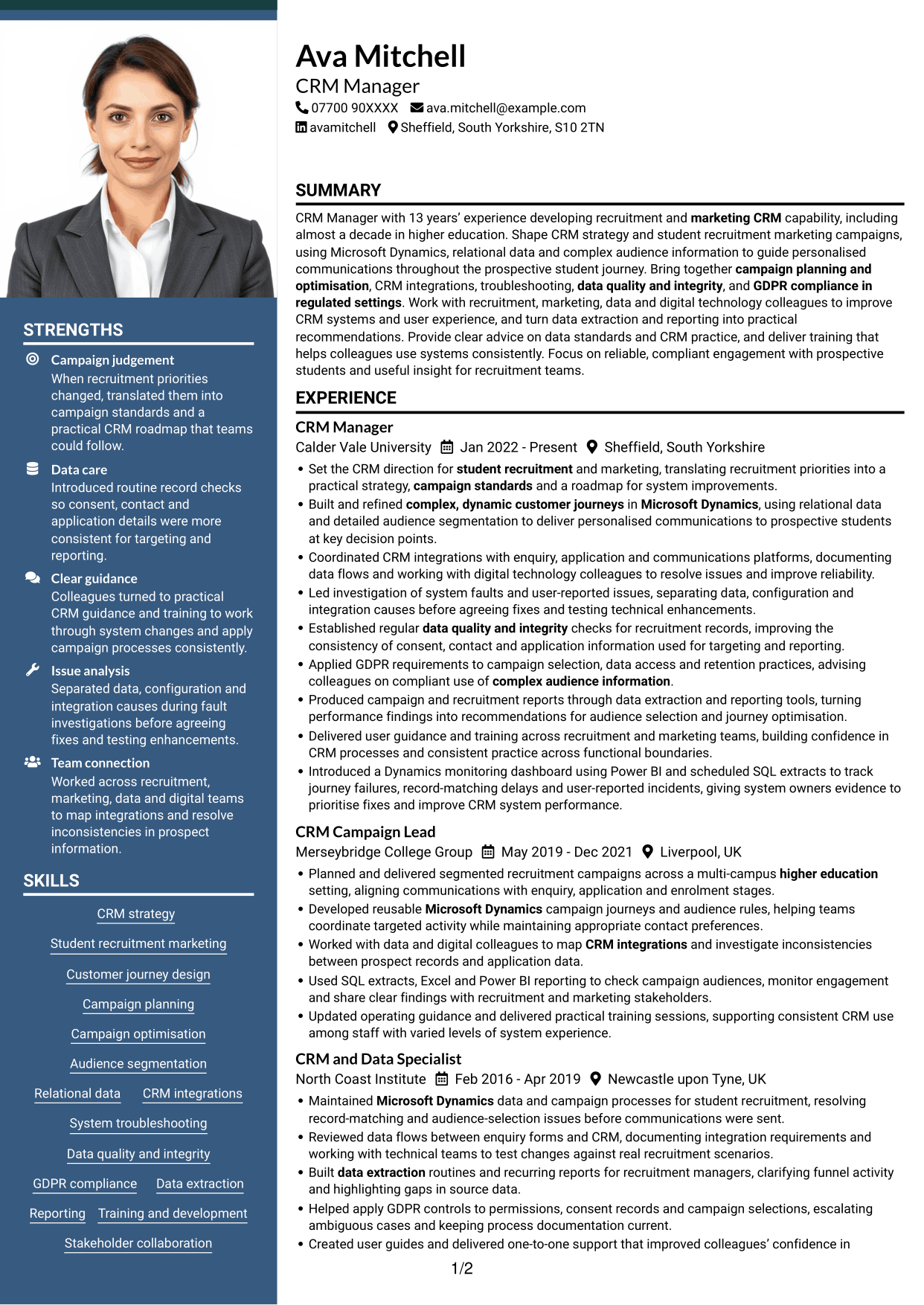CV example — page 1