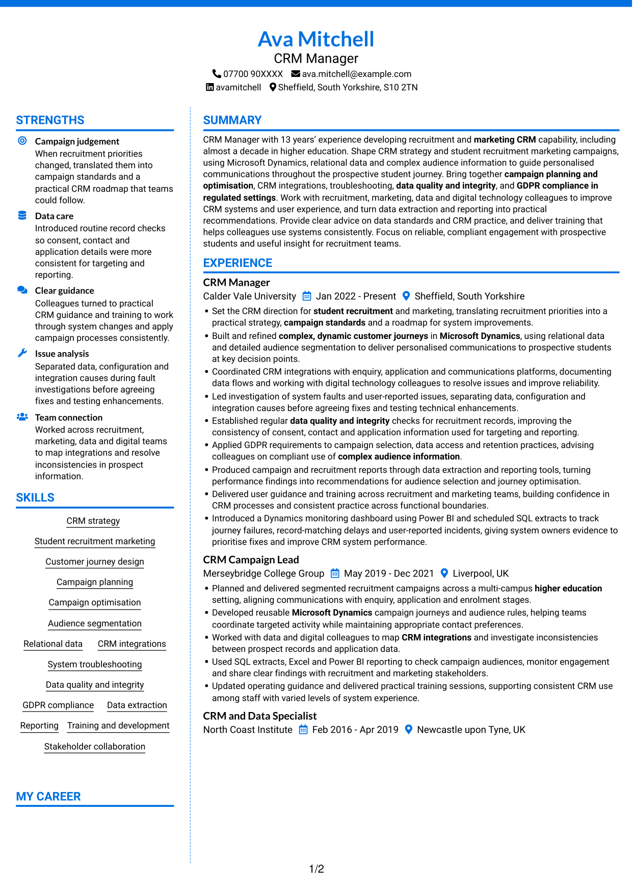CV example — page 1