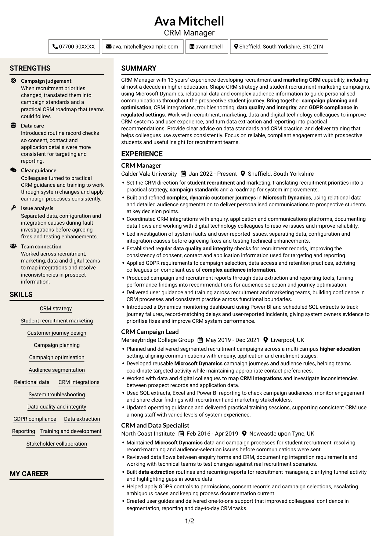 CV example — page 1