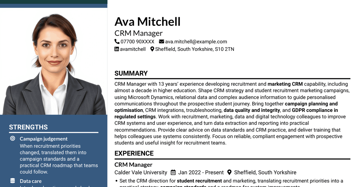 7 CRM Manager - Student Recruitment Marketing CV Templates with Example
