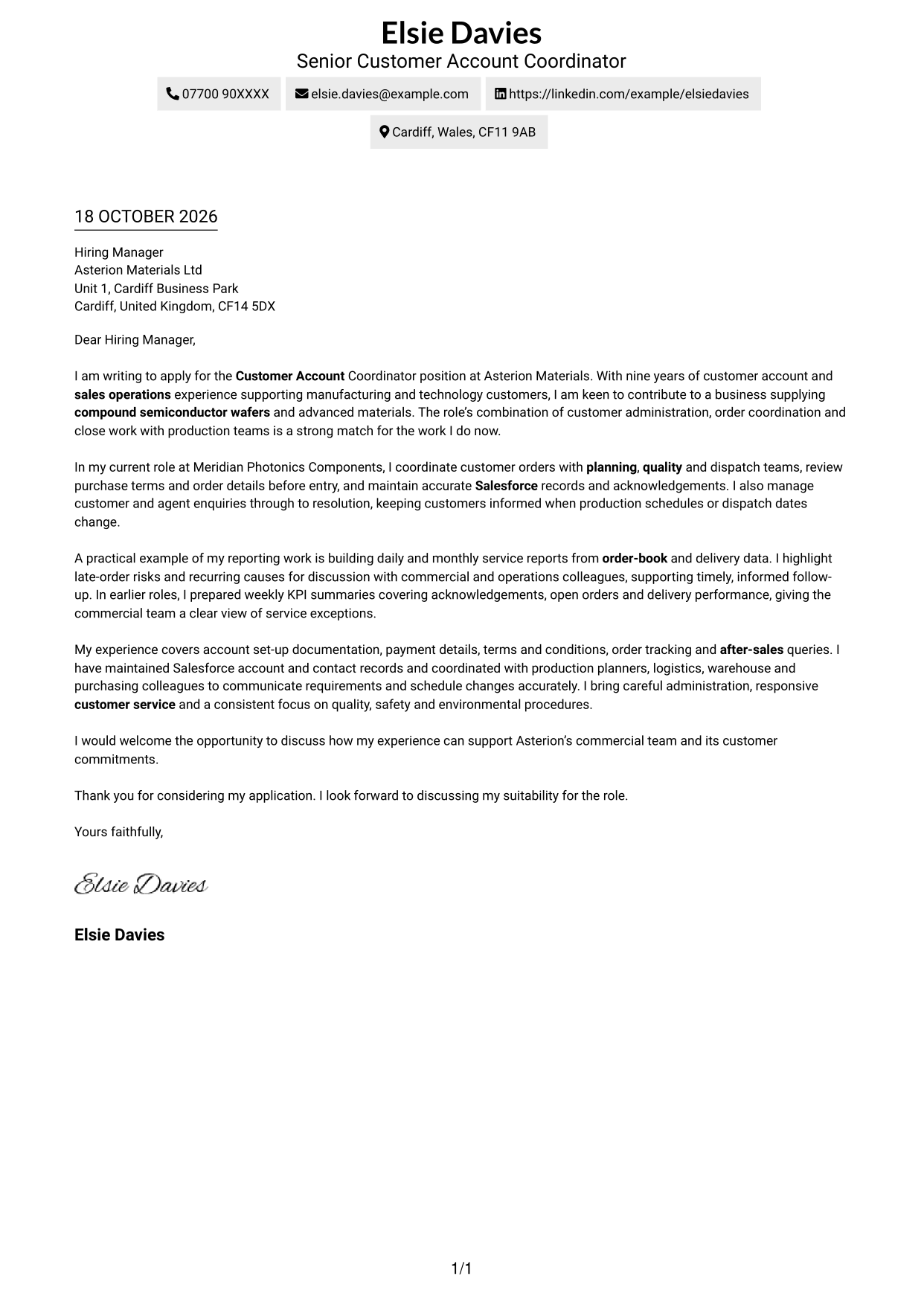 Cover letter example — page 1