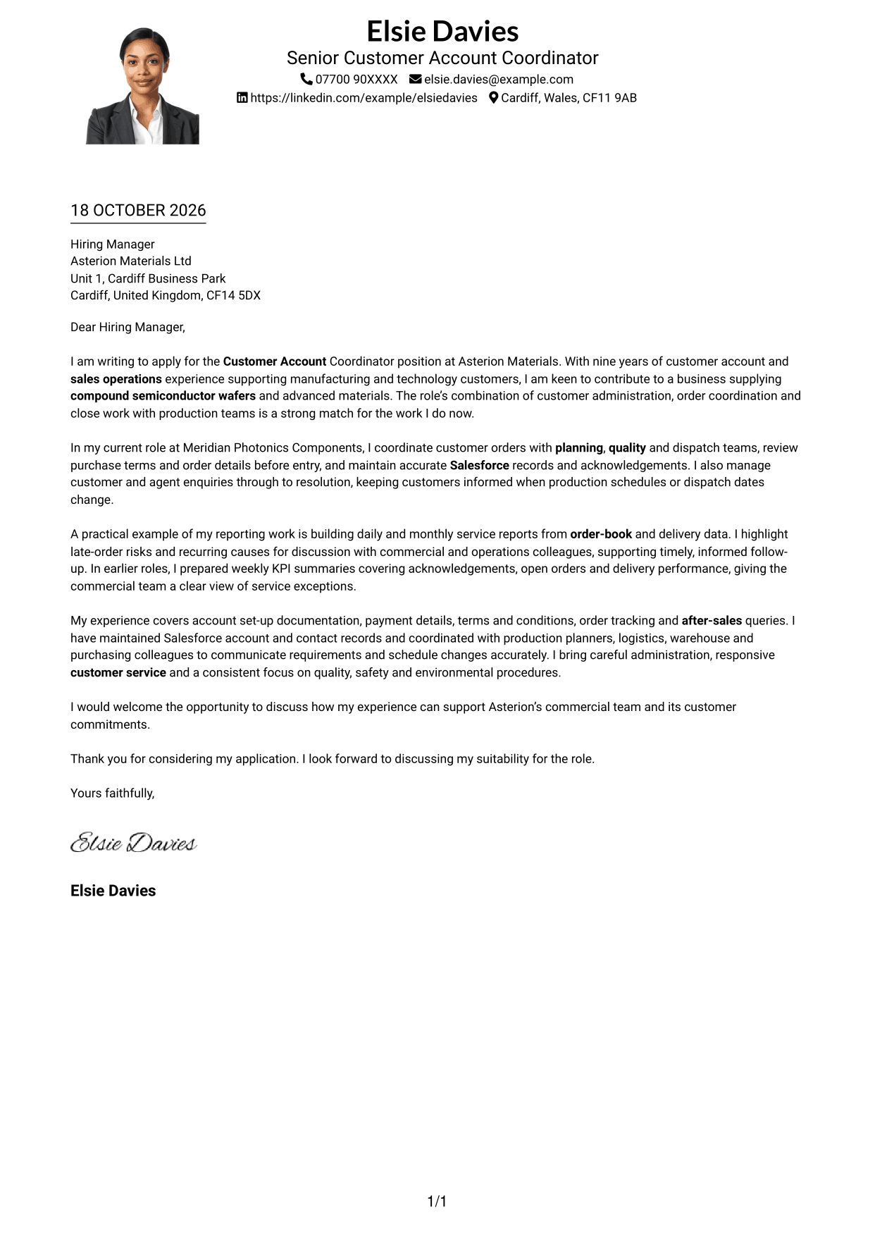 Cover letter example — page 1