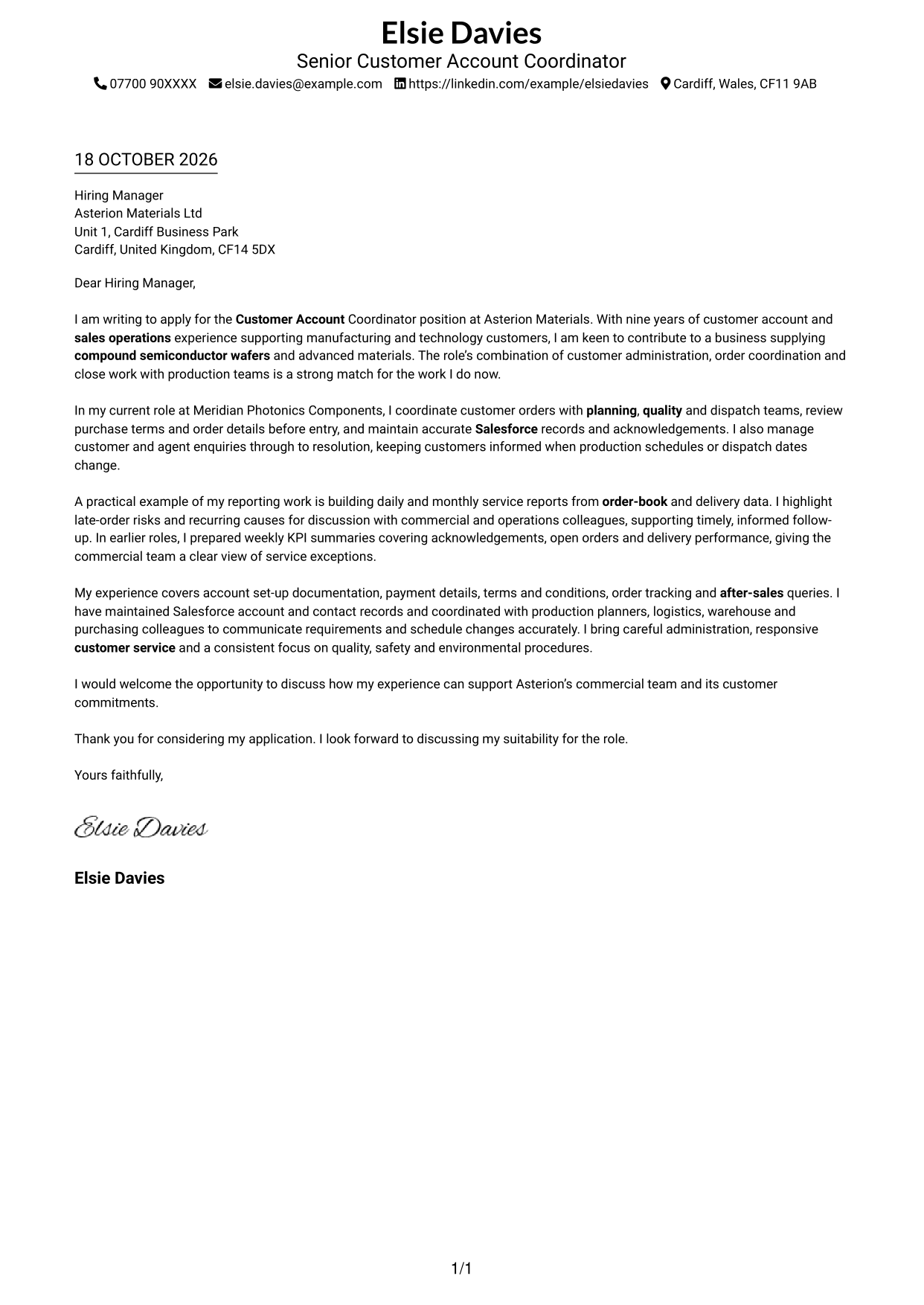 Cover letter example — page 1