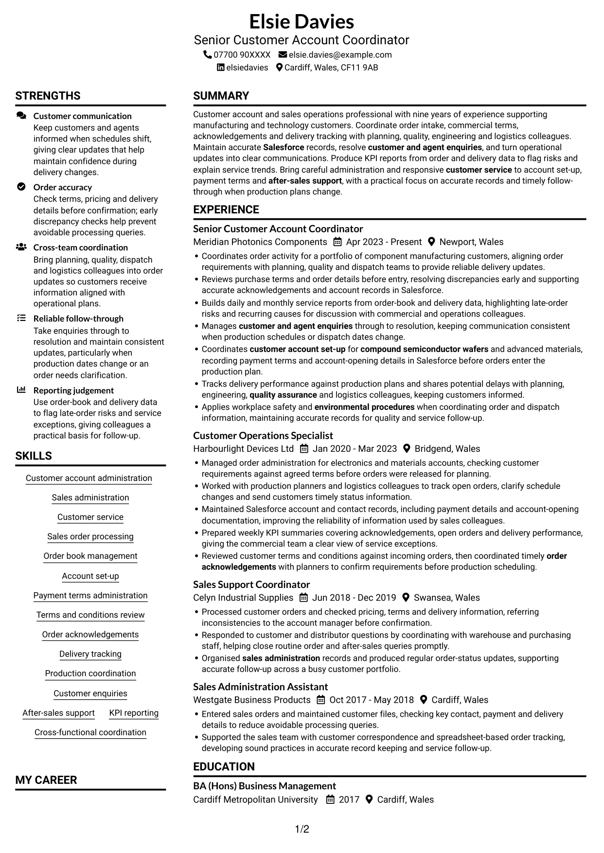 CV example — page 1