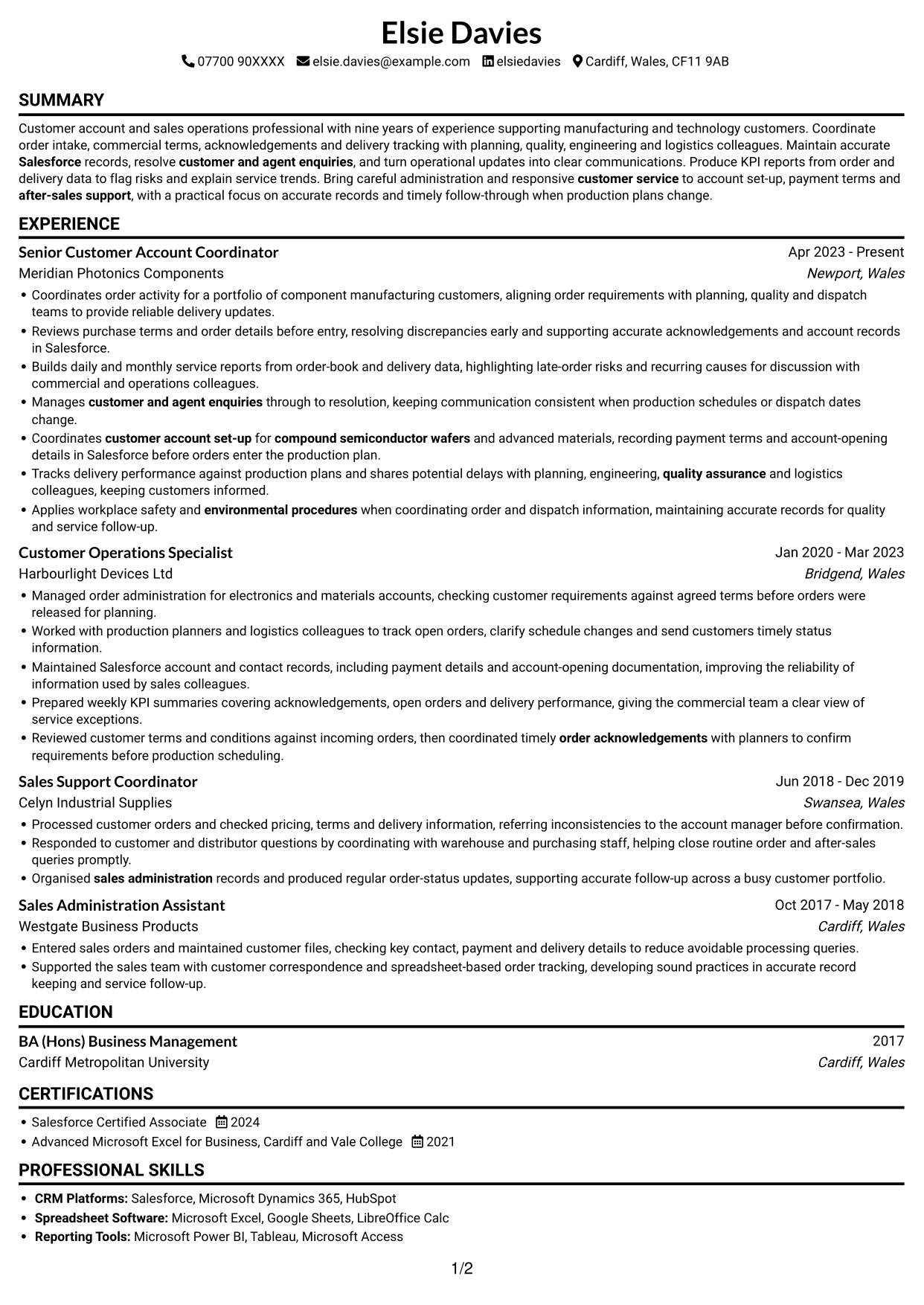 CV example — page 1