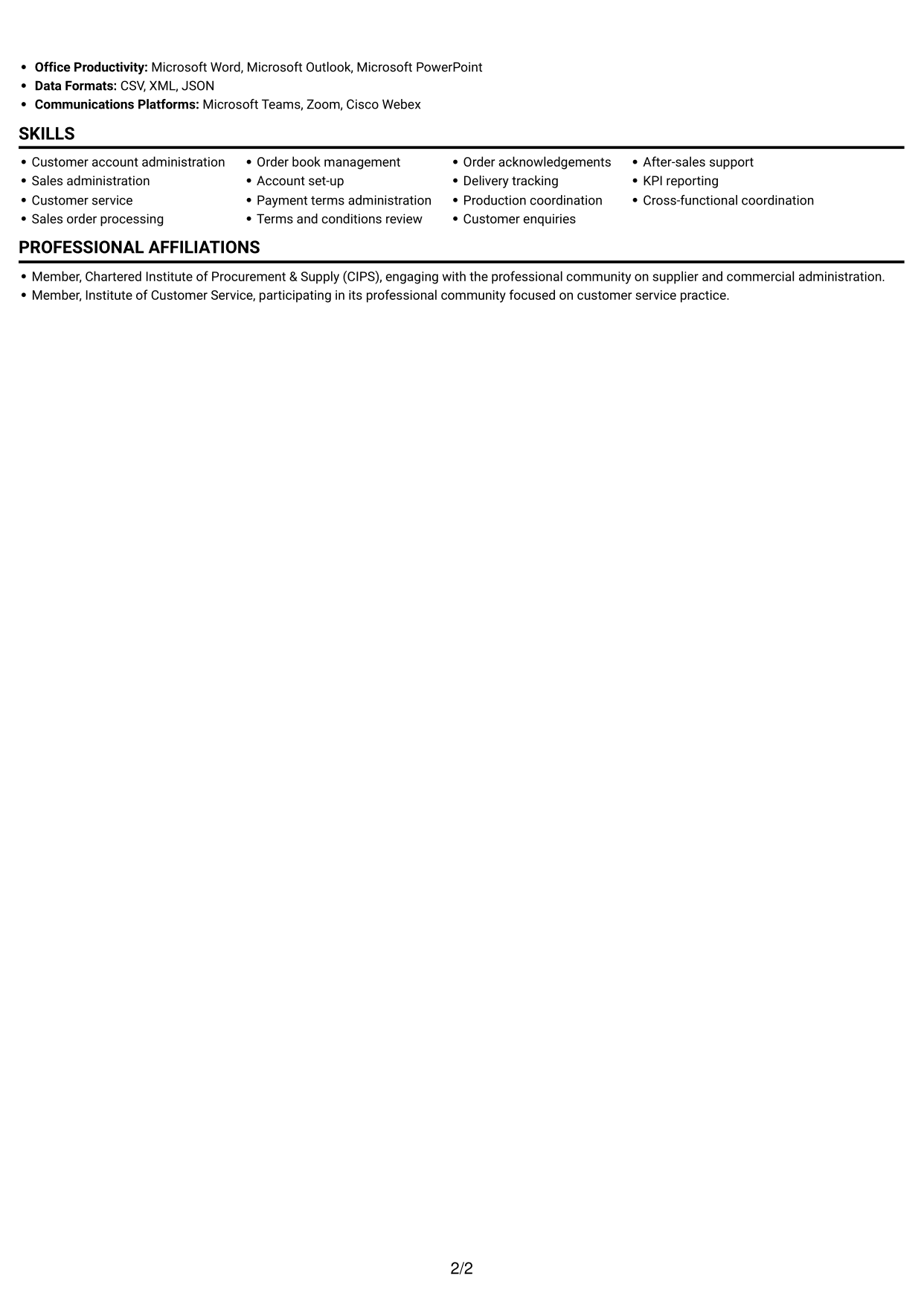 CV example — page 2