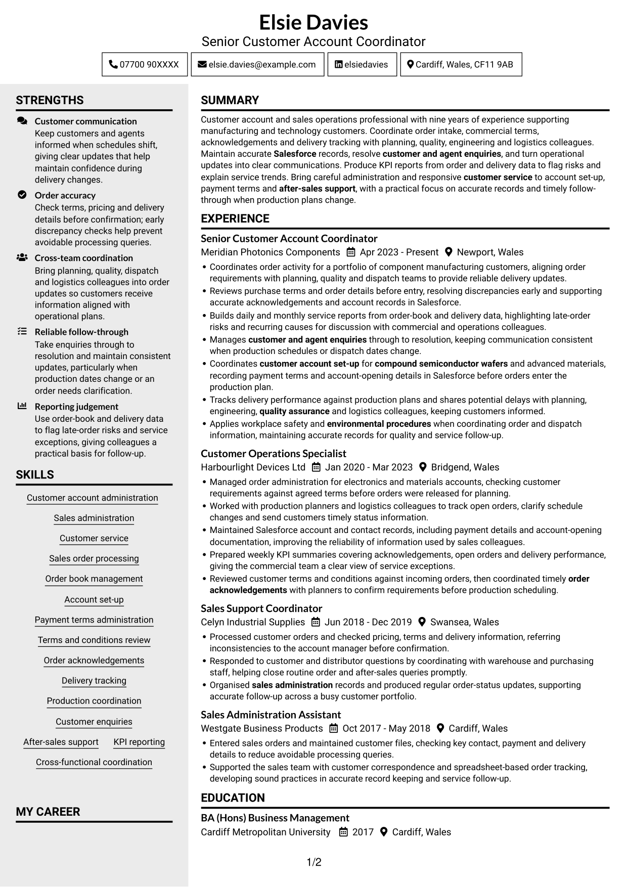 CV example — page 1