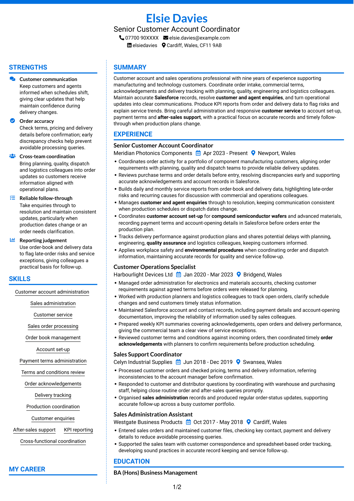 CV example — page 1