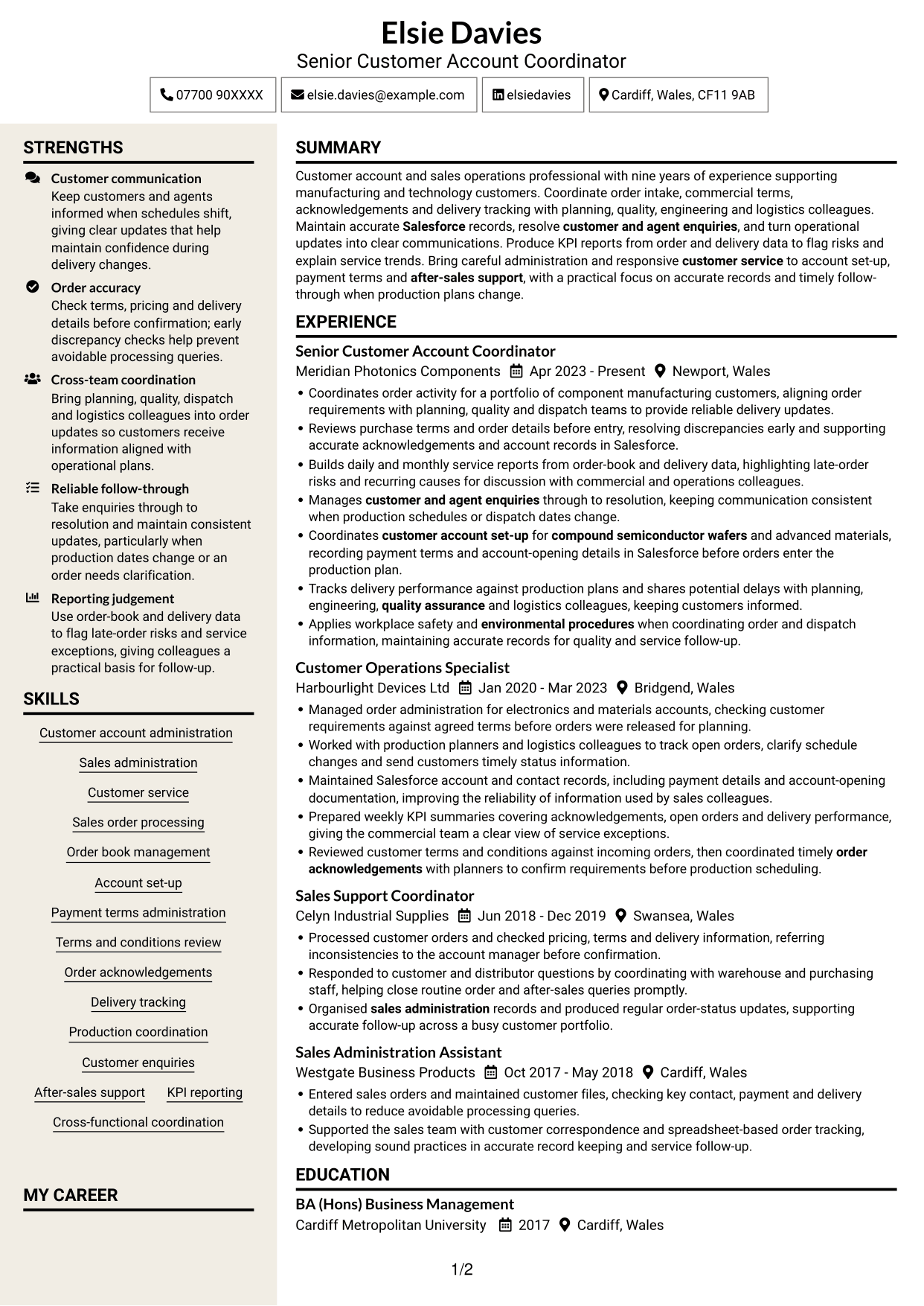 CV example — page 1
