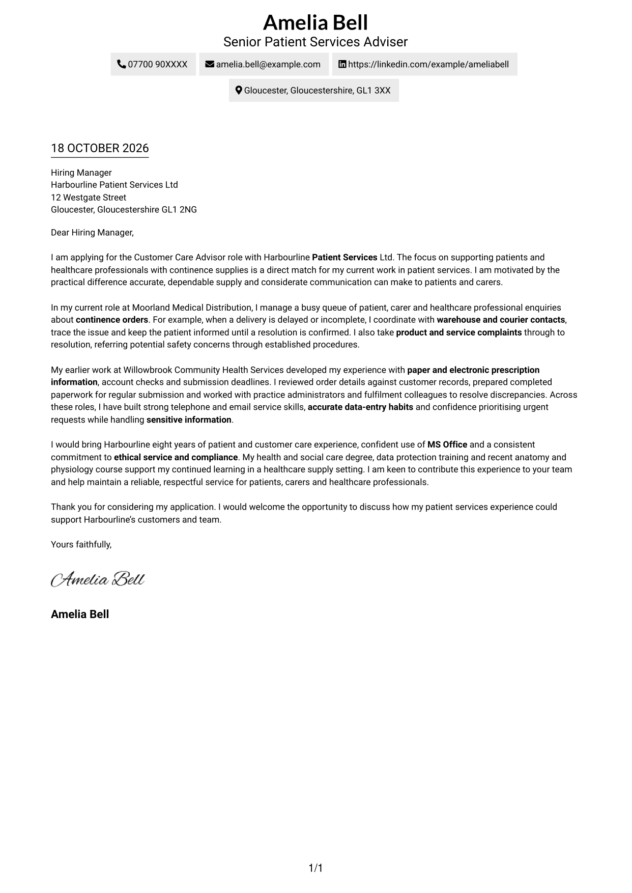 Cover letter example — page 1