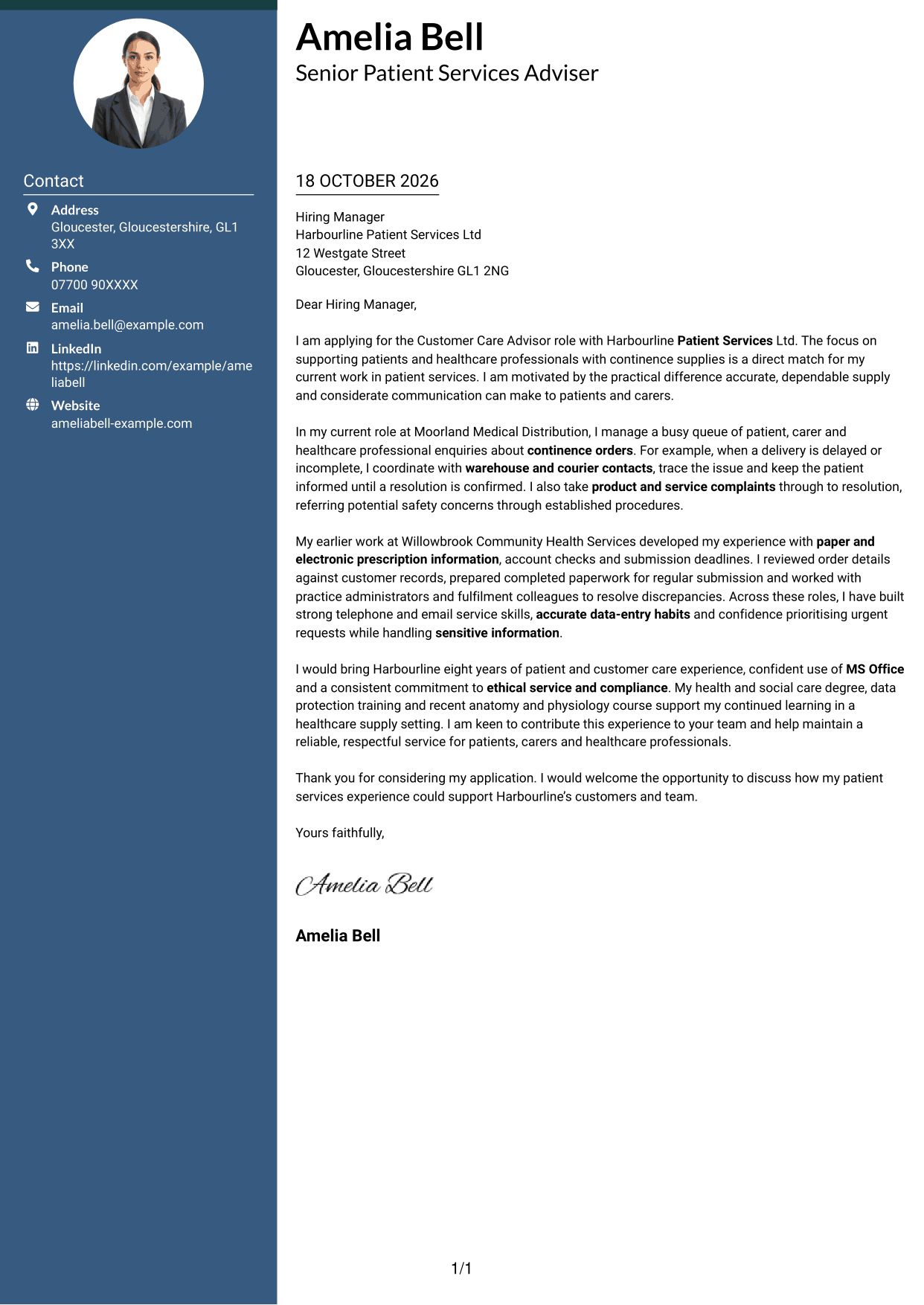 Cover letter example — page 1