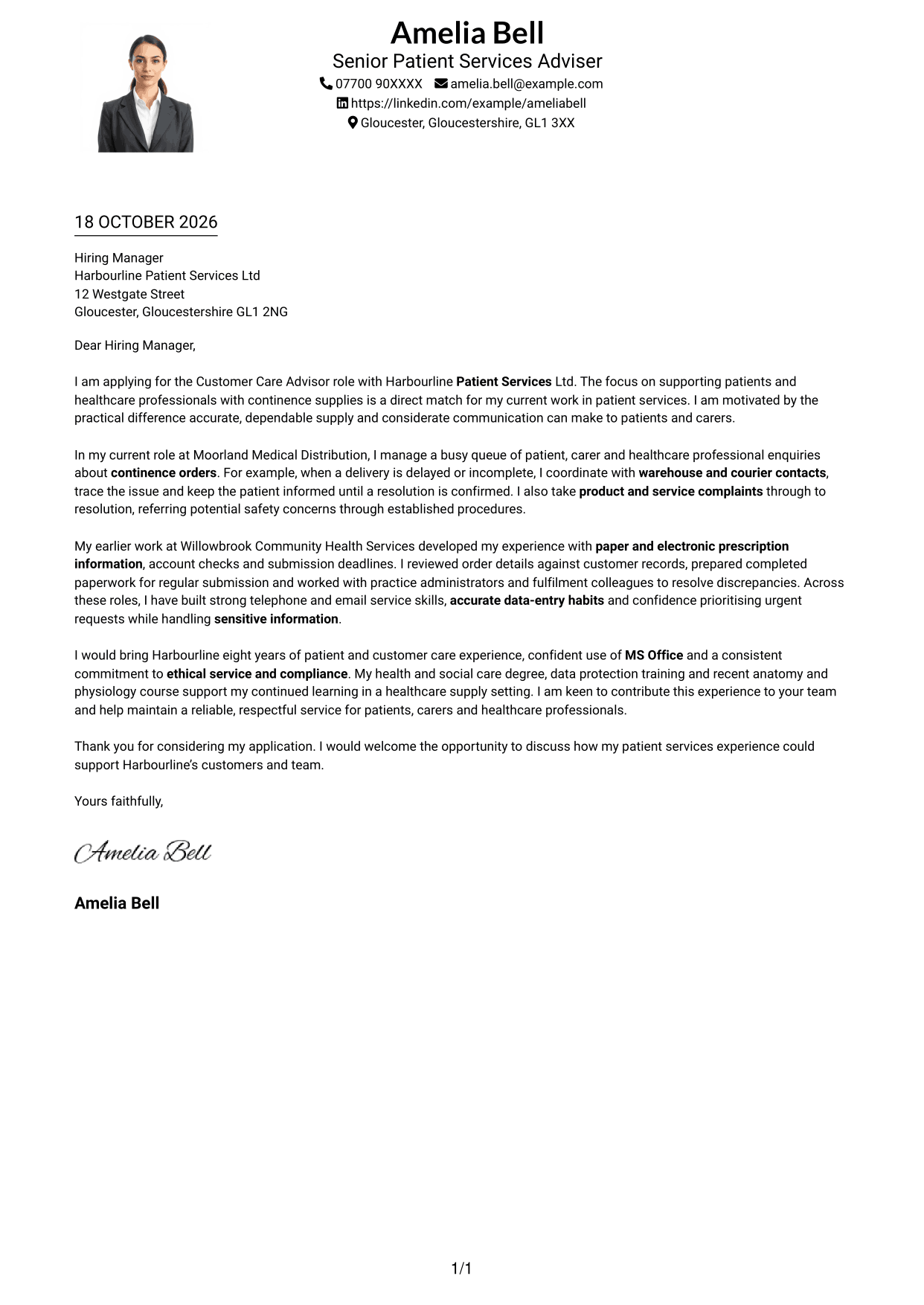 Cover letter example — page 1