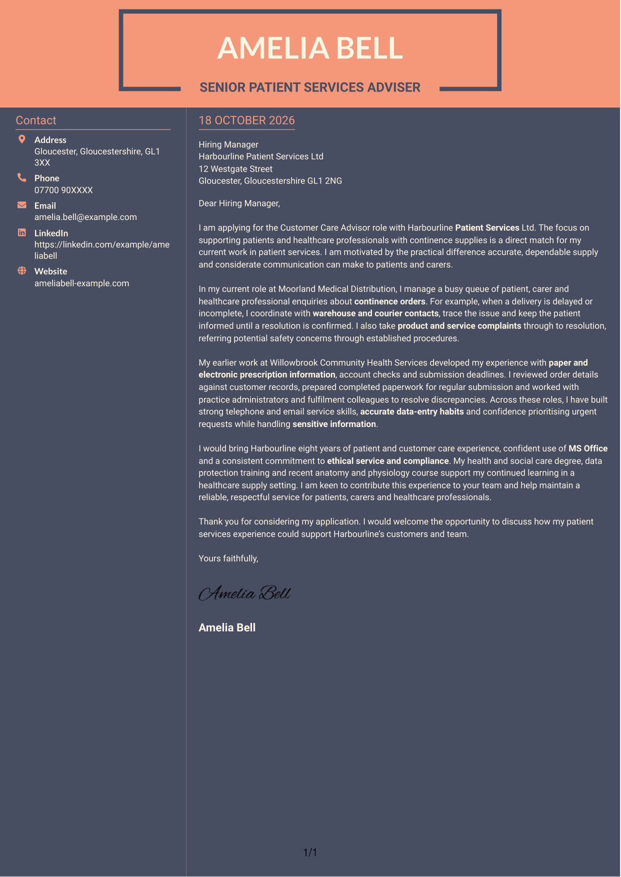 Cover letter example — page 1