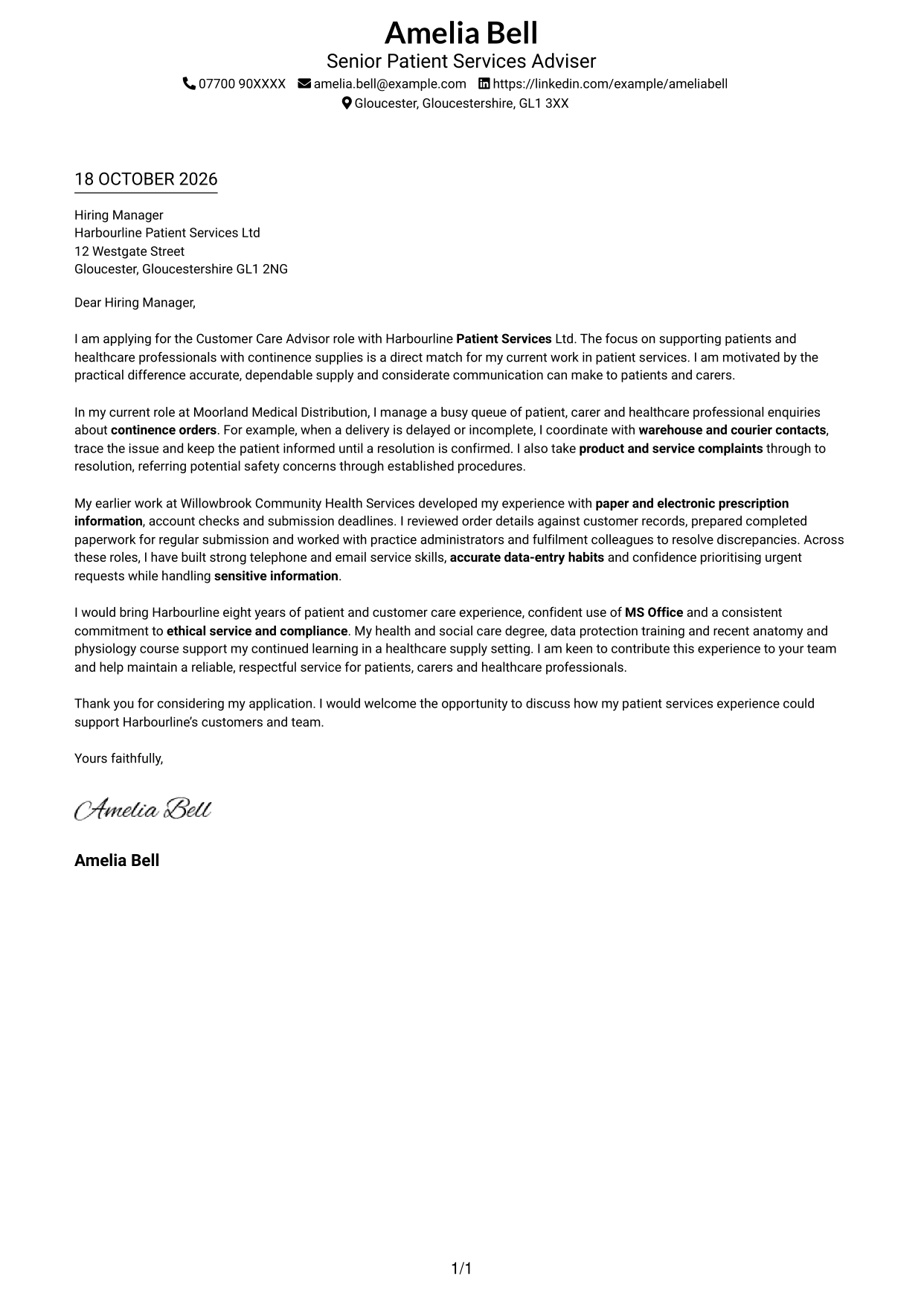 Cover letter example — page 1