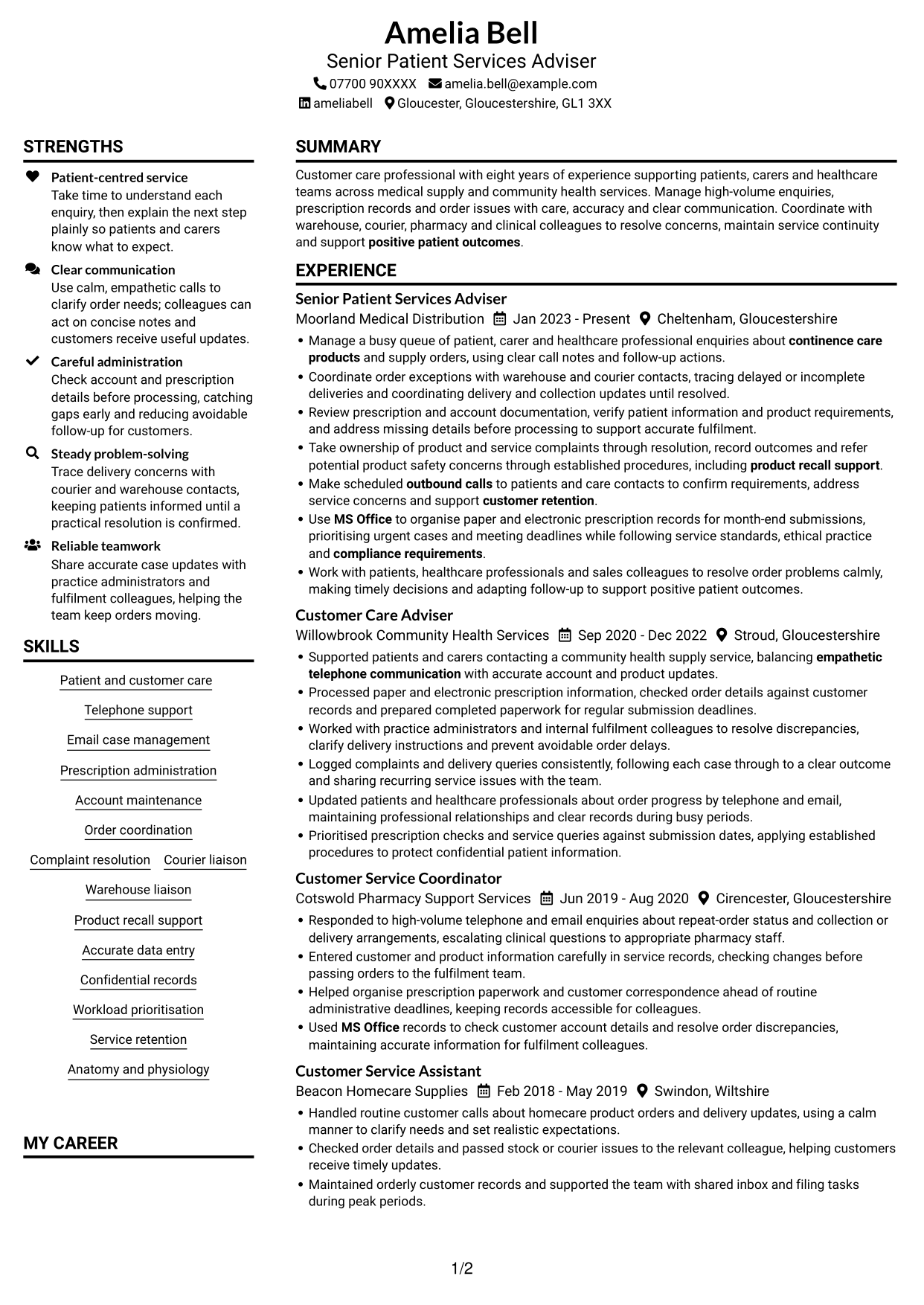 CV example — page 1