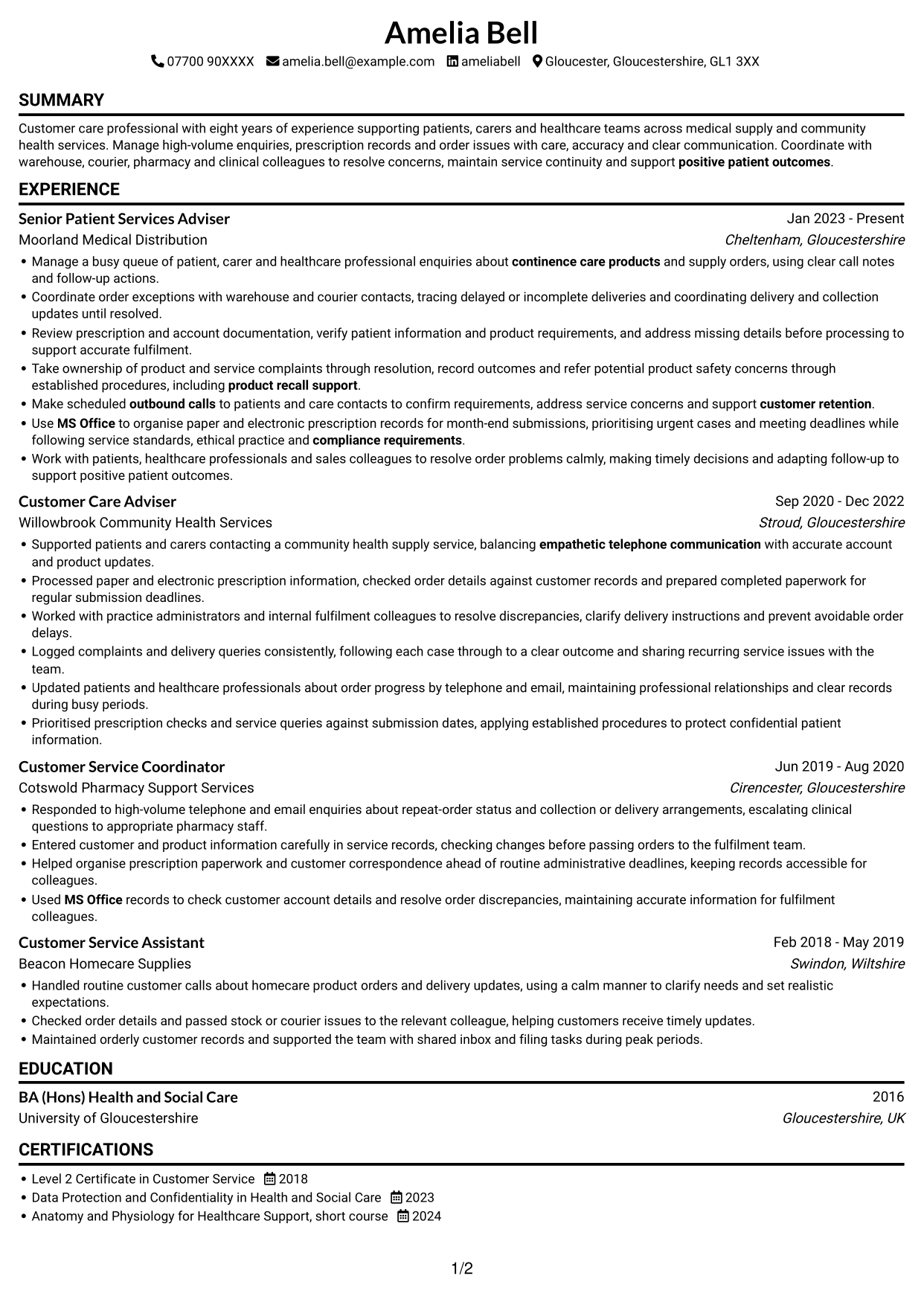 CV example — page 1