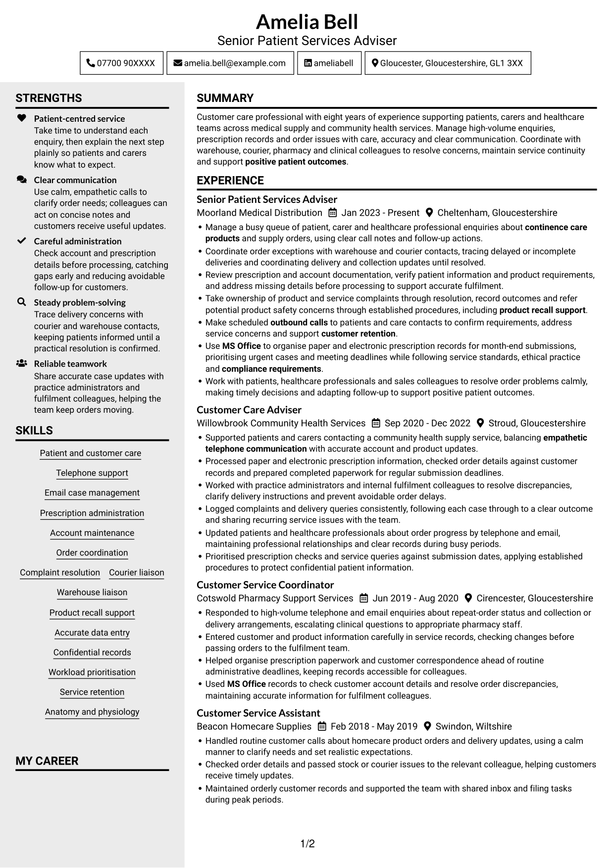 CV example — page 1