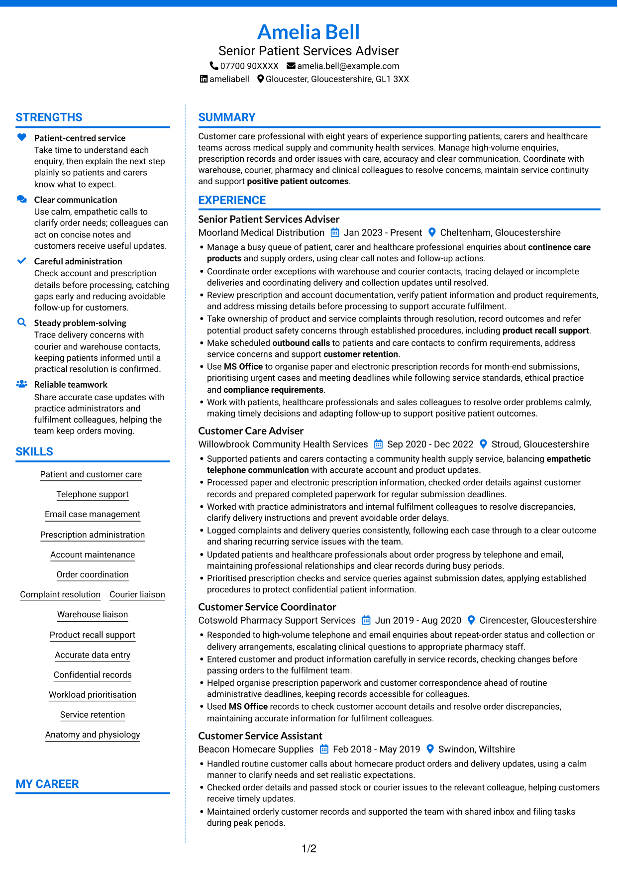 CV example — page 1