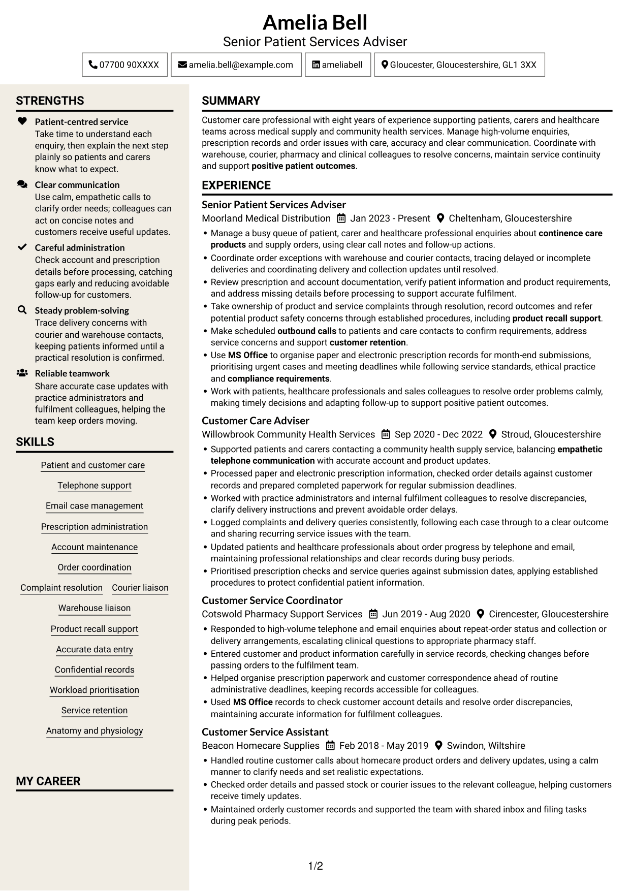 CV example — page 1